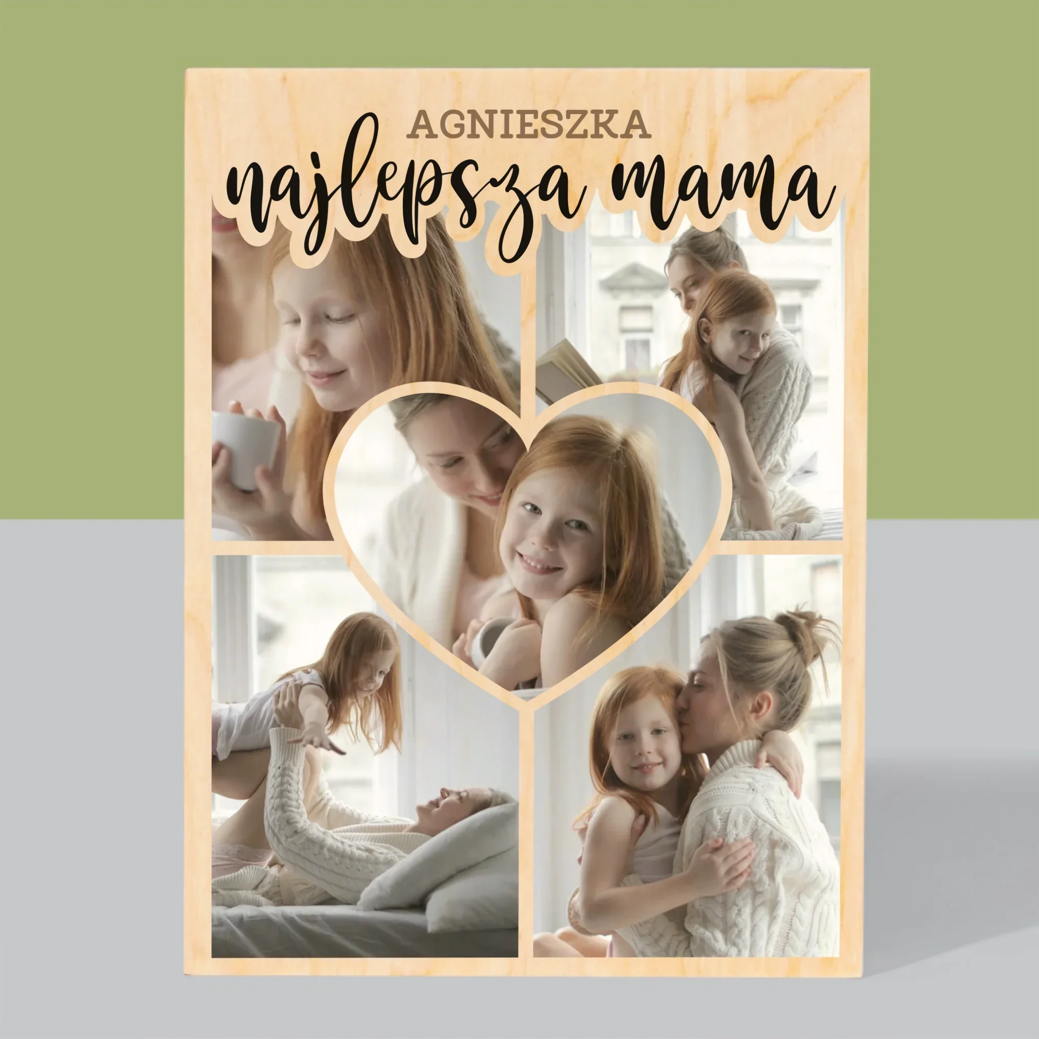 Fotokolaż: Najlepsza Mama Serce - Wydruk na Drewnie - Image 3