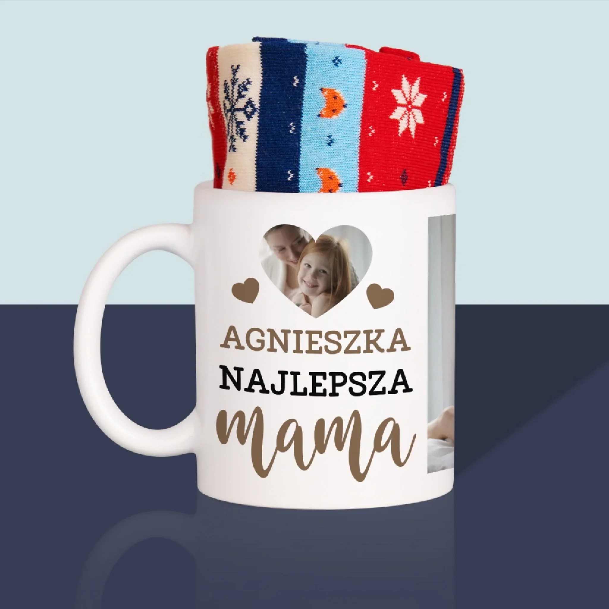 Fotokolaż: Najlepsza Mama Serce - Zimowe Skarpetki w Kubku