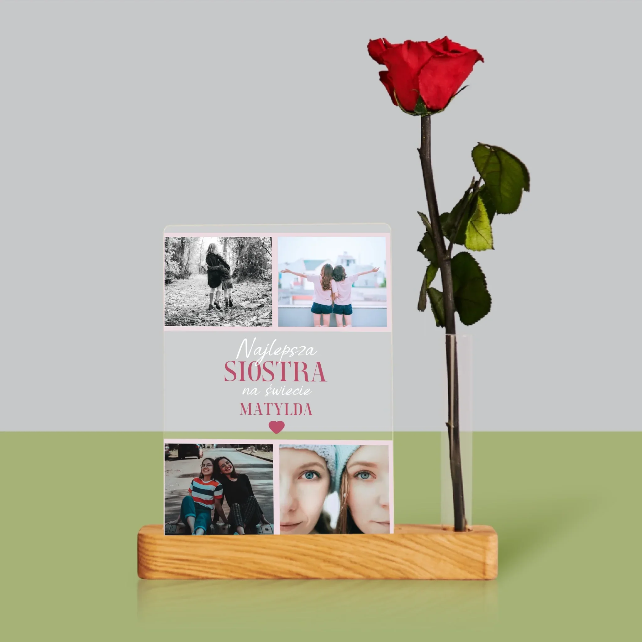 Fotokolaż: Najlepsza Siostra - Wydruk Na Szkle Akrylowym z Różą