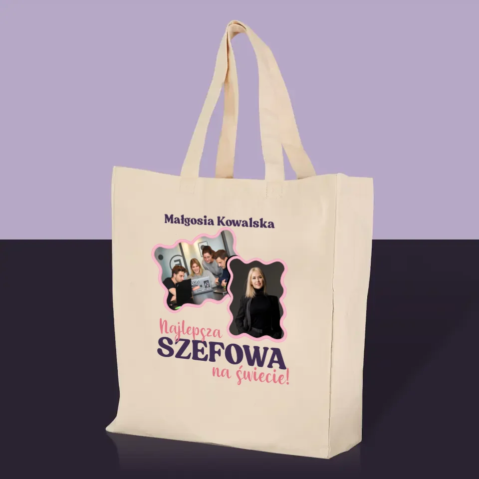 Fotokolaż: Najlepsza Szefowa - Torba Płócienna z Nadrukiem - Image 2