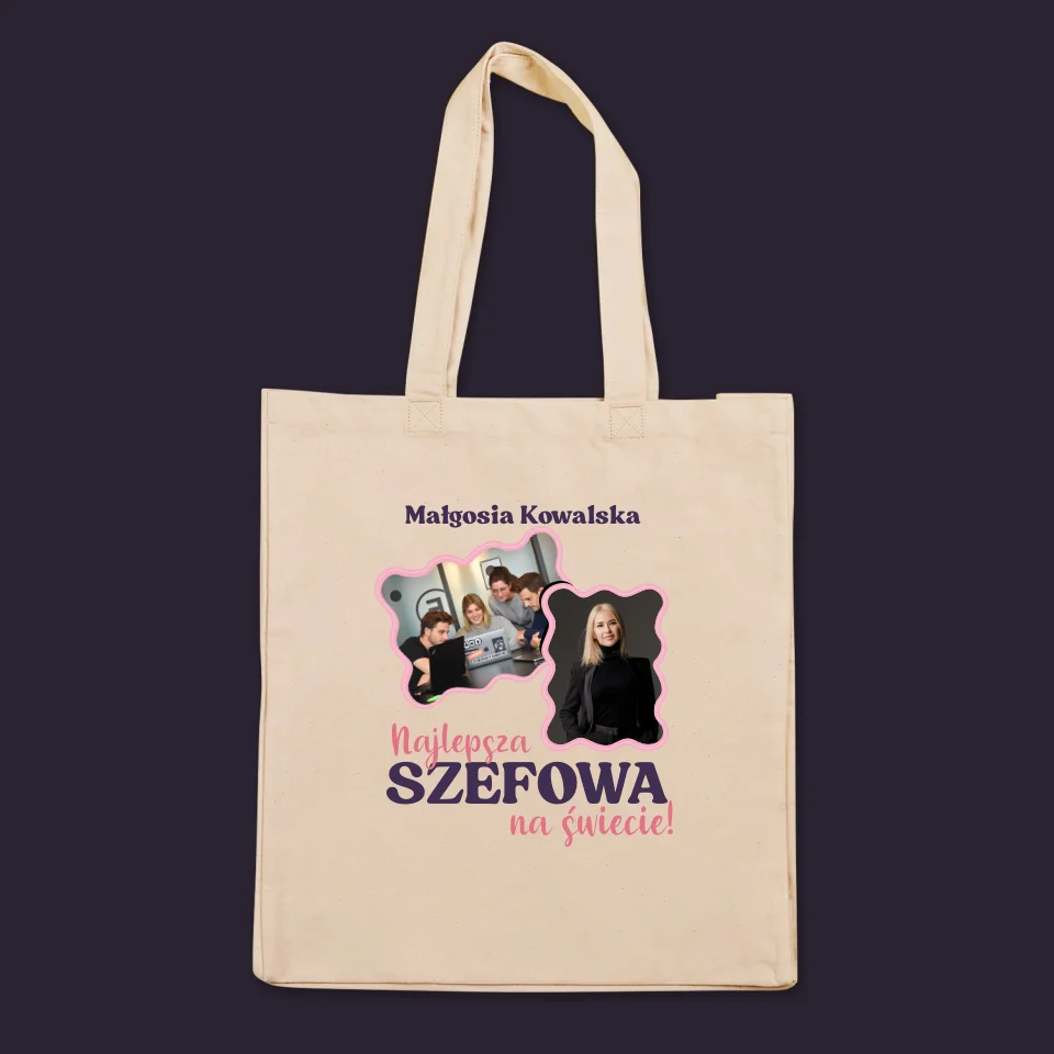 Fotokolaż: Najlepsza Szefowa - Torba Płócienna z Nadrukiem - Image 3