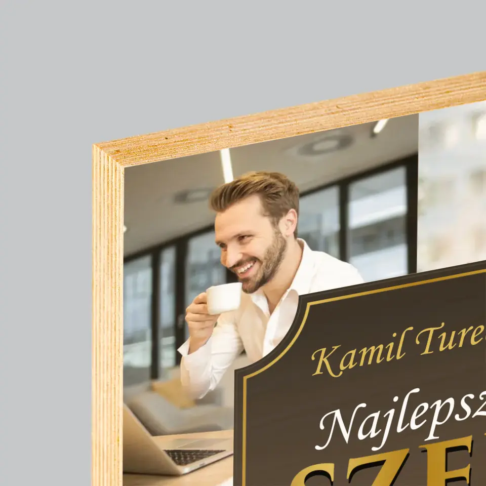 Fotokolaż: Najlepszy Szef Na Świecie - Wydruk Na Drewnie - Image 4