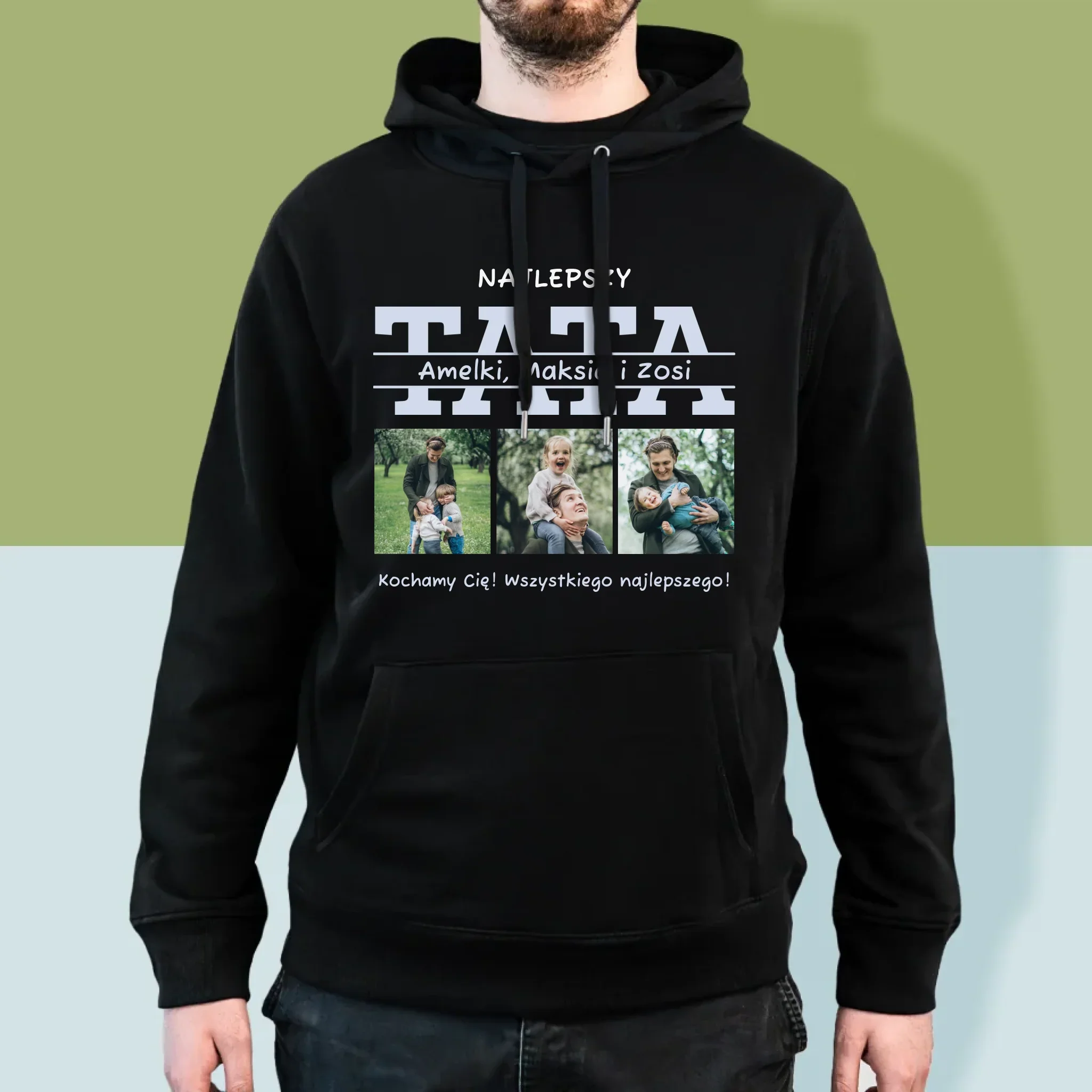 Fotokolaż: Najlepszy Tata Imiona - Bluza Męska z Kapturem