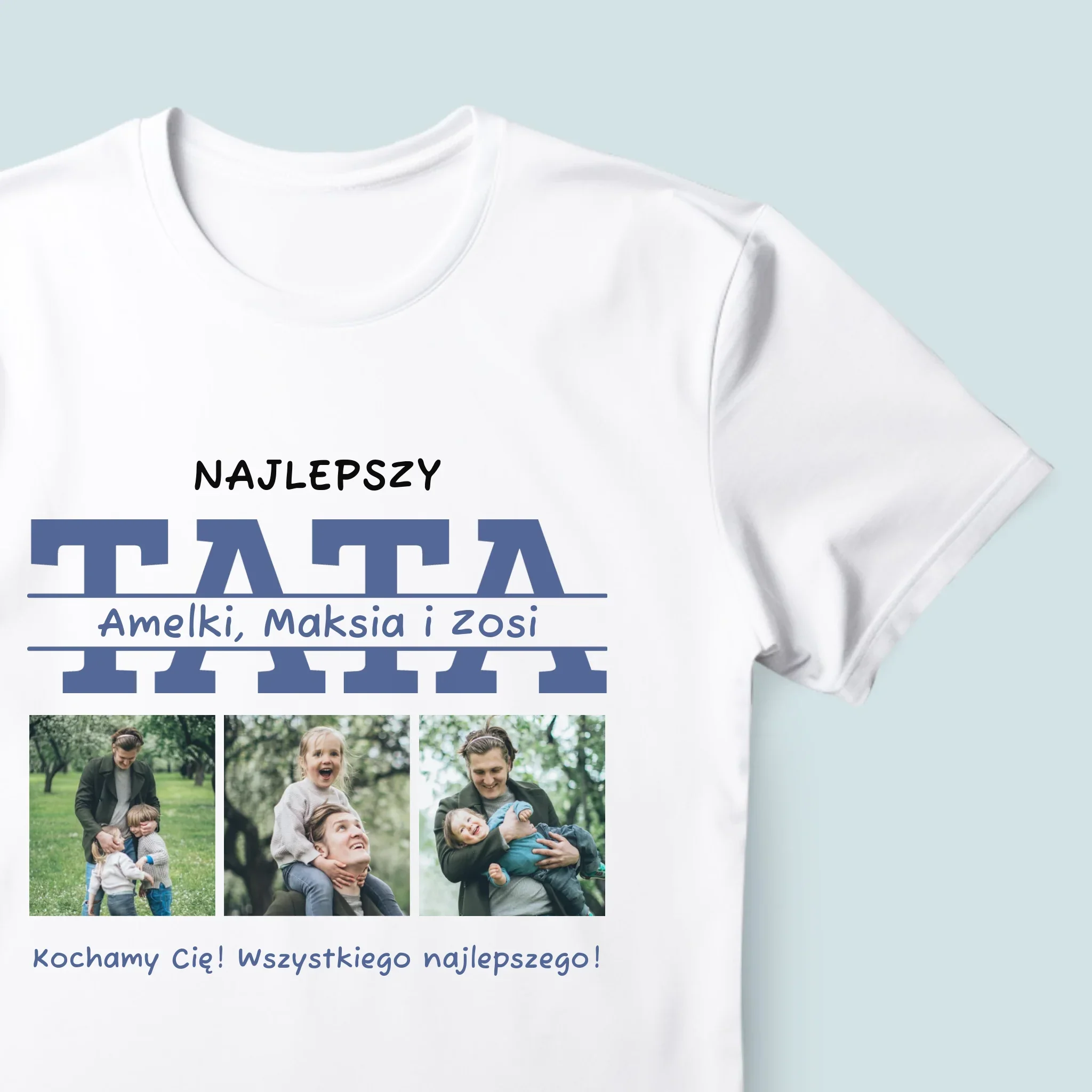 Fotokolaż: Najlepszy Tata Imiona - Koszulka Męska z Nadrukiem - Image 4
