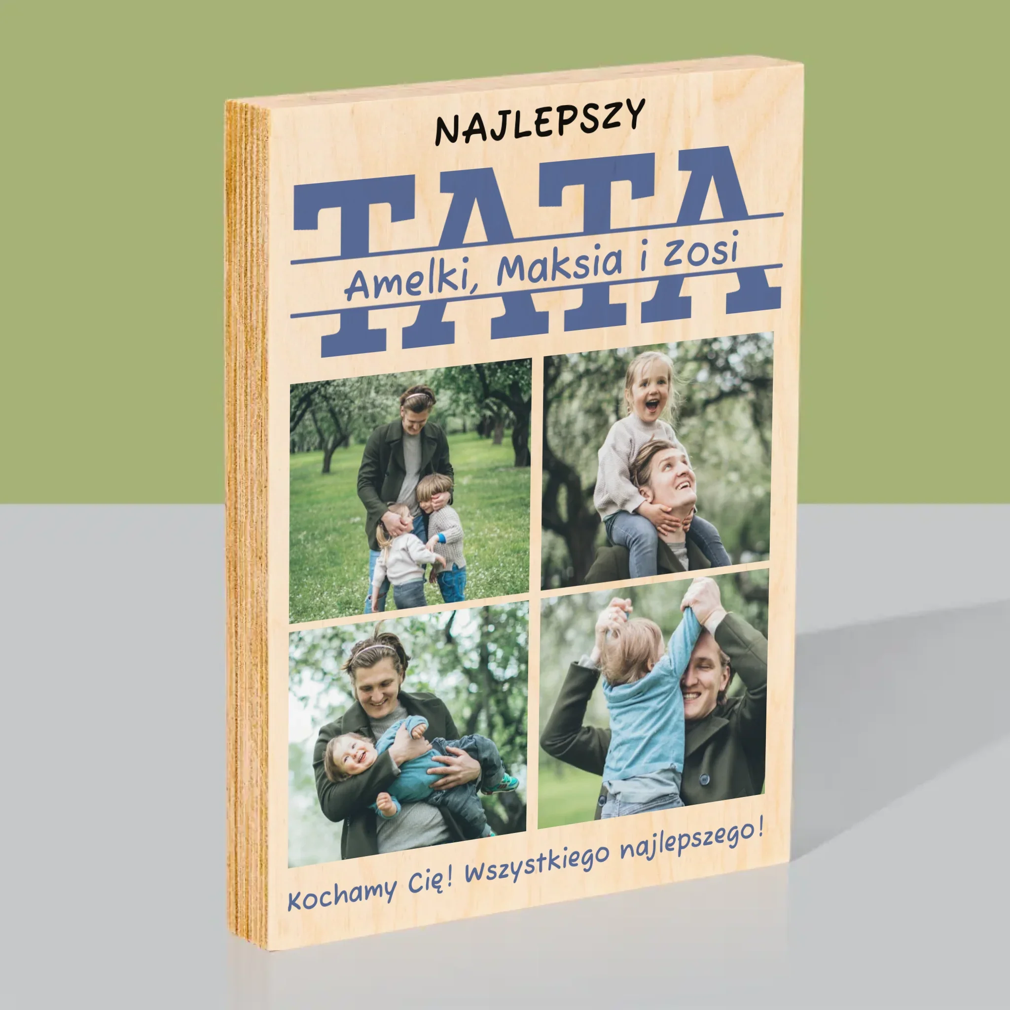 Fotokolaż: Najlepszy Tata Imiona - Wydruk Na Drewnie