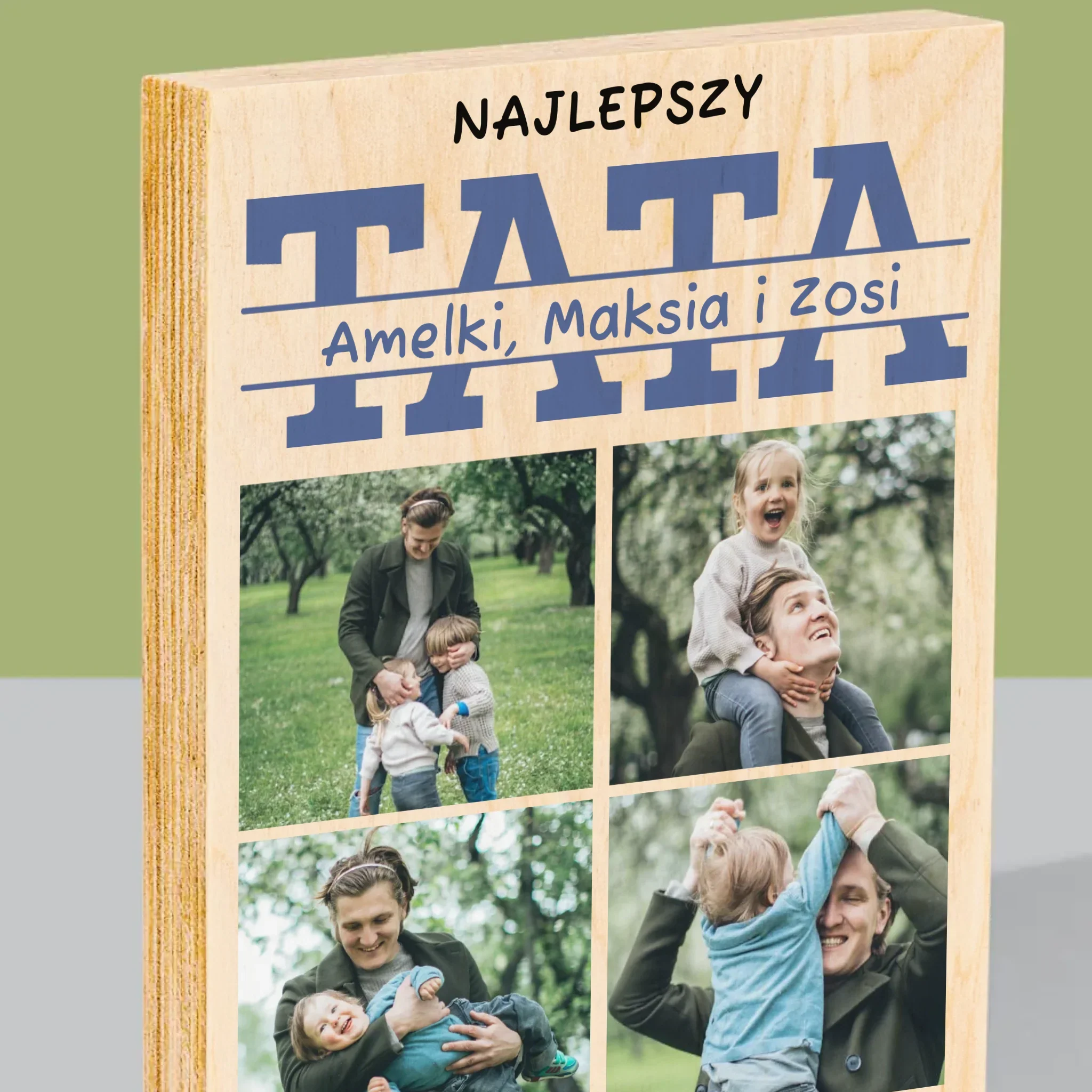 Fotokolaż: Najlepszy Tata Imiona - Wydruk Na Drewnie - Image 2