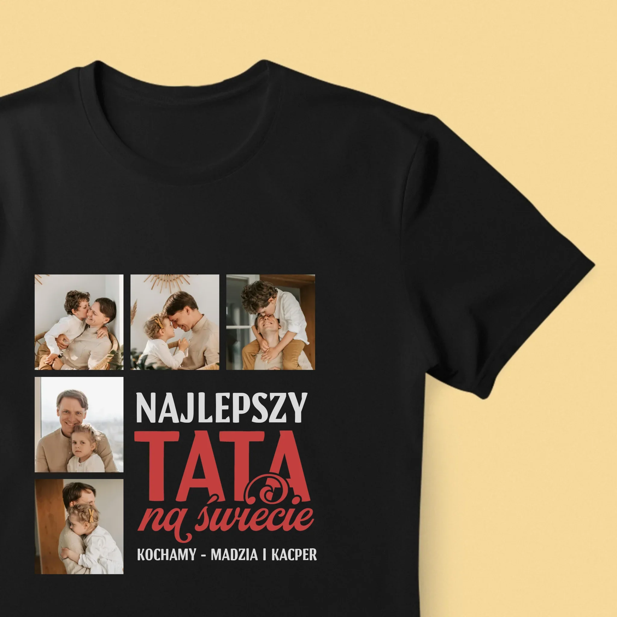 Fotokolaż: Najlepszy Tata Na Całym Świecie - Koszulka Męska z Nadrukiem - Image 8