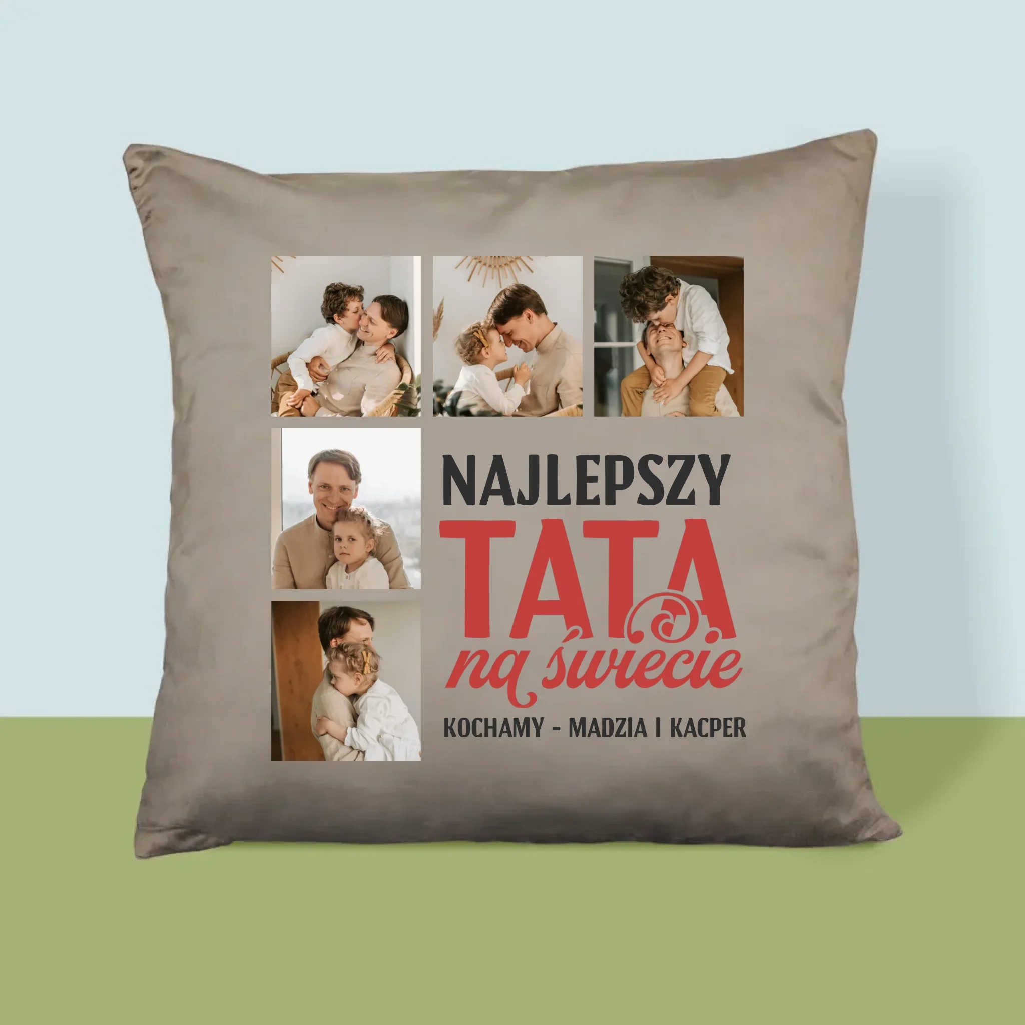 Fotokolaż: Najlepszy Tata Na Całym Świecie - Poduszka z Nadrukiem