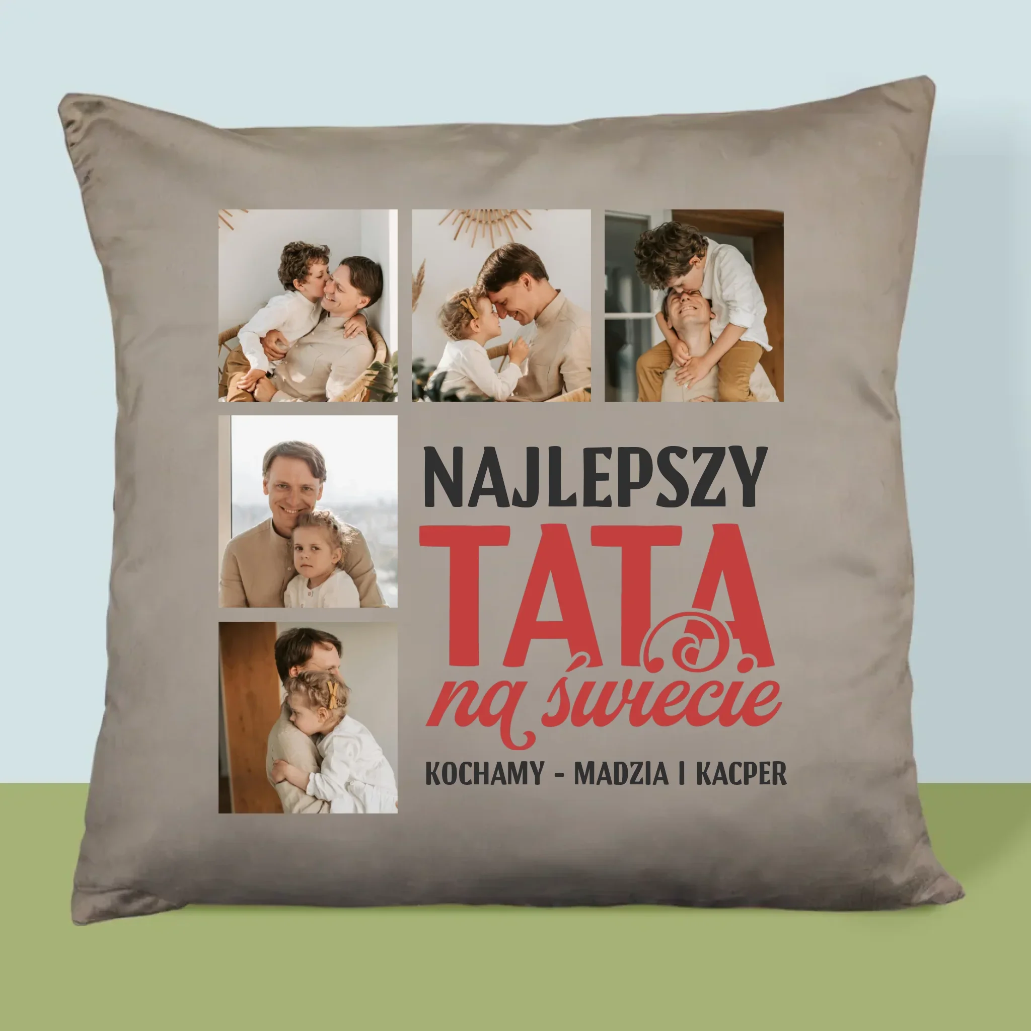 Fotokolaż: Najlepszy Tata Na Całym Świecie - Poduszka z Nadrukiem - Image 3