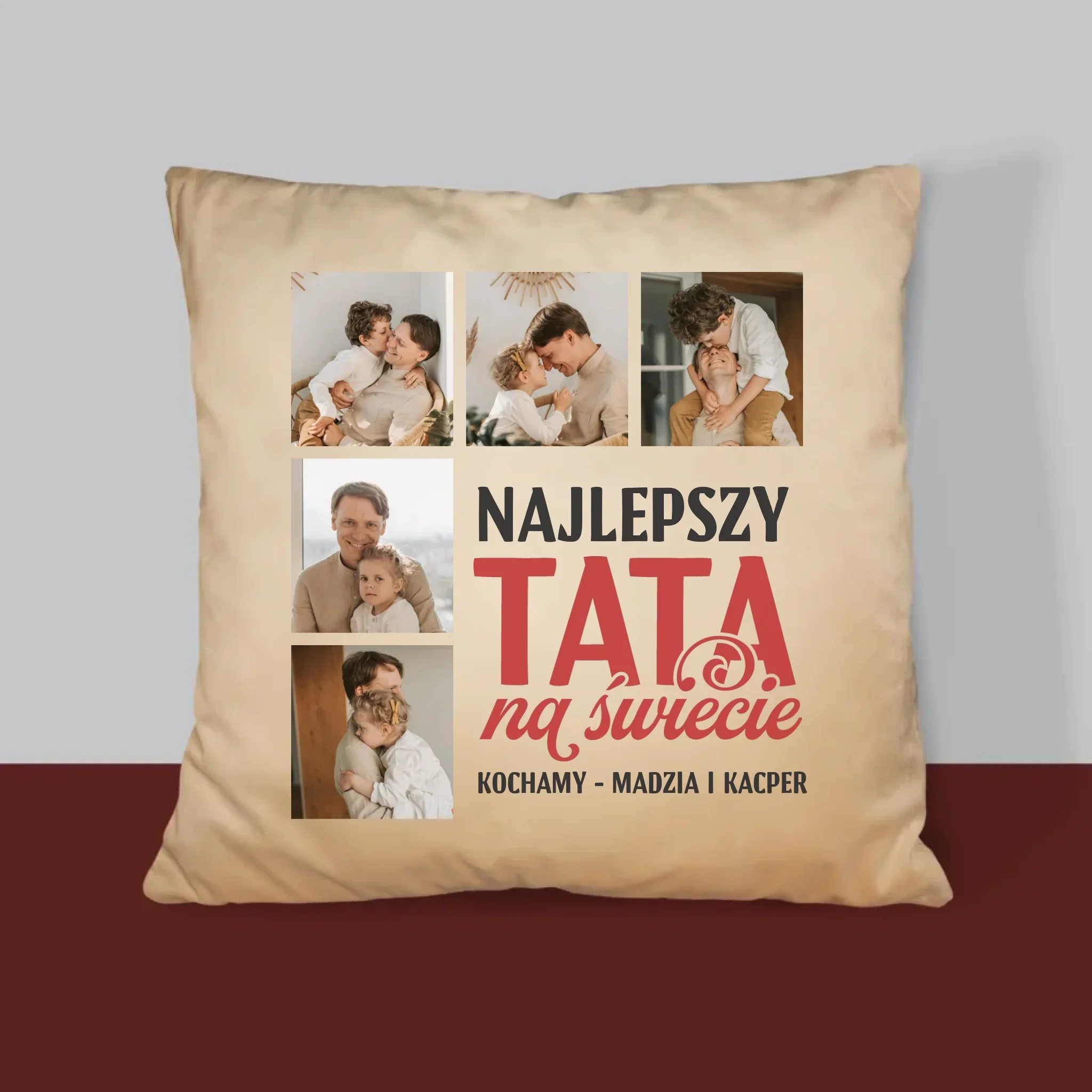 Fotokolaż: Najlepszy Tata Na Całym Świecie - Poduszka z Nadrukiem - Image 4