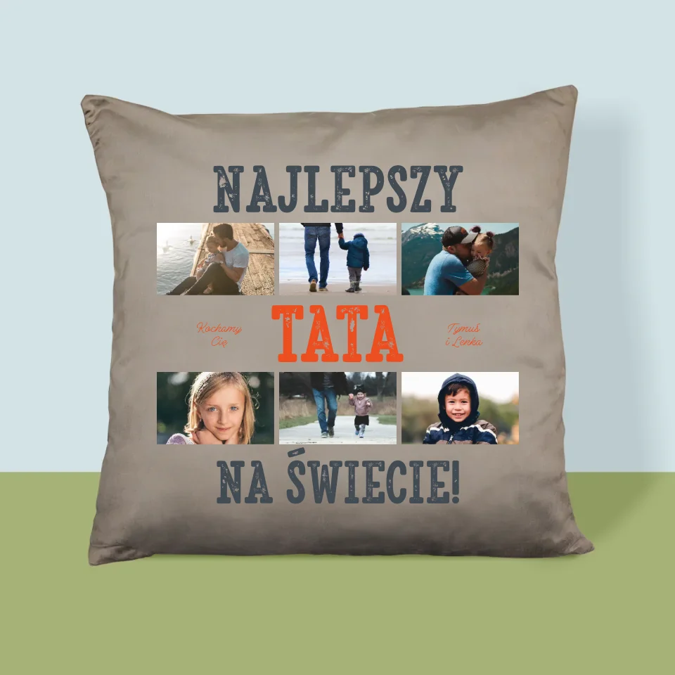 Fotokolaż: Najlepszy Tata Na Świecie Zdjęcia - Poduszka z Nadrukiem