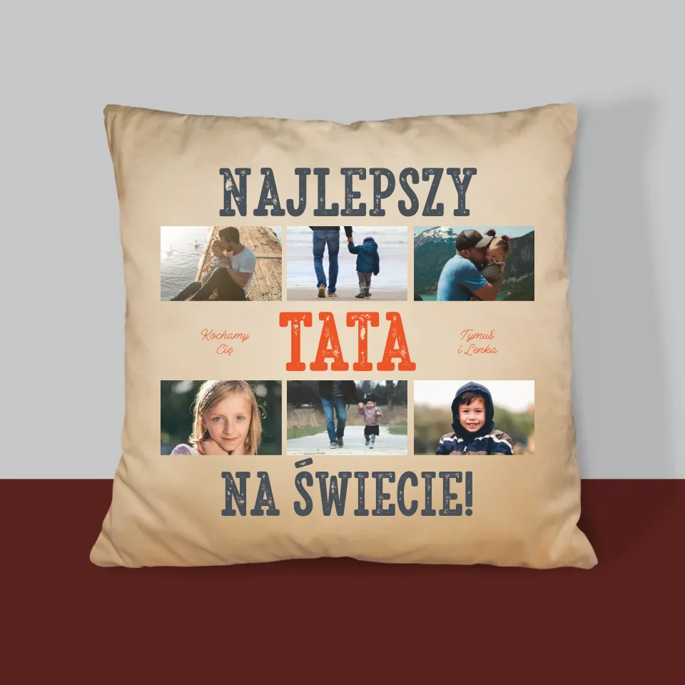Fotokolaż: Najlepszy Tata Na Świecie Zdjęcia - Poduszka z Nadrukiem - Image 4