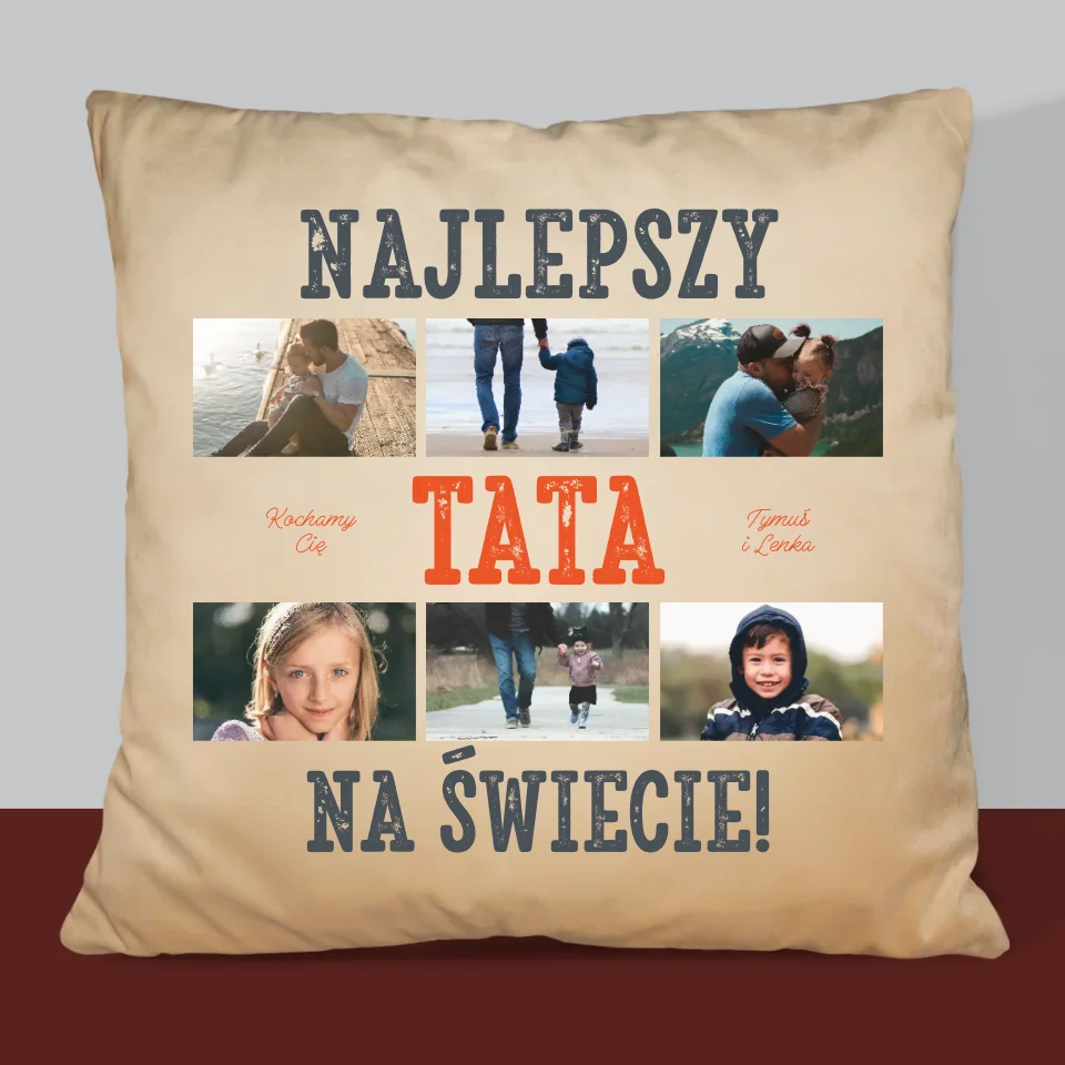 Fotokolaż: Najlepszy Tata Na Świecie Zdjęcia - Poduszka z Nadrukiem - Image 6