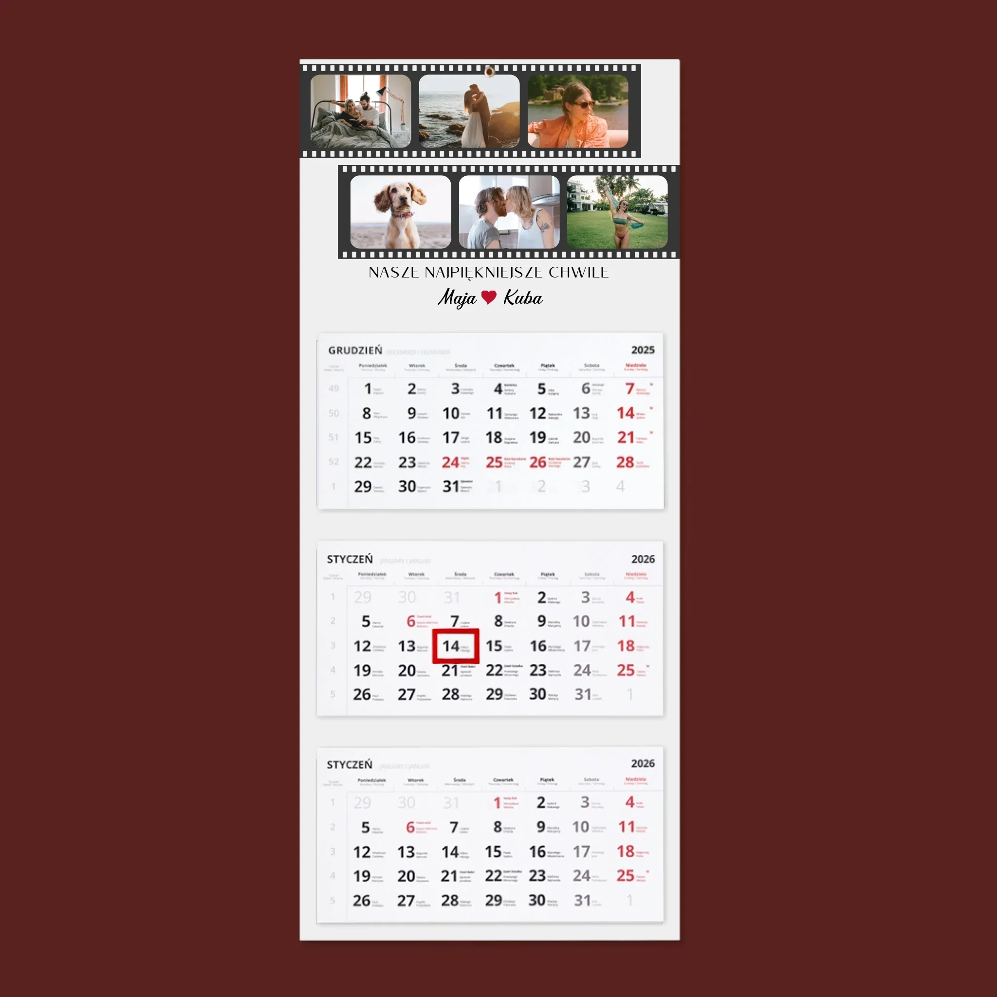 Fotokolaż: Najpiękniejsze Chwile Klisza - Personalizowany Kalendarz Trójdzielny