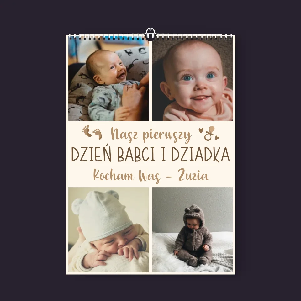Fotokolaż: Nasz Pierwszy Dzień Babci i Dziadka - Personalizowany Kalendarz Ścienny