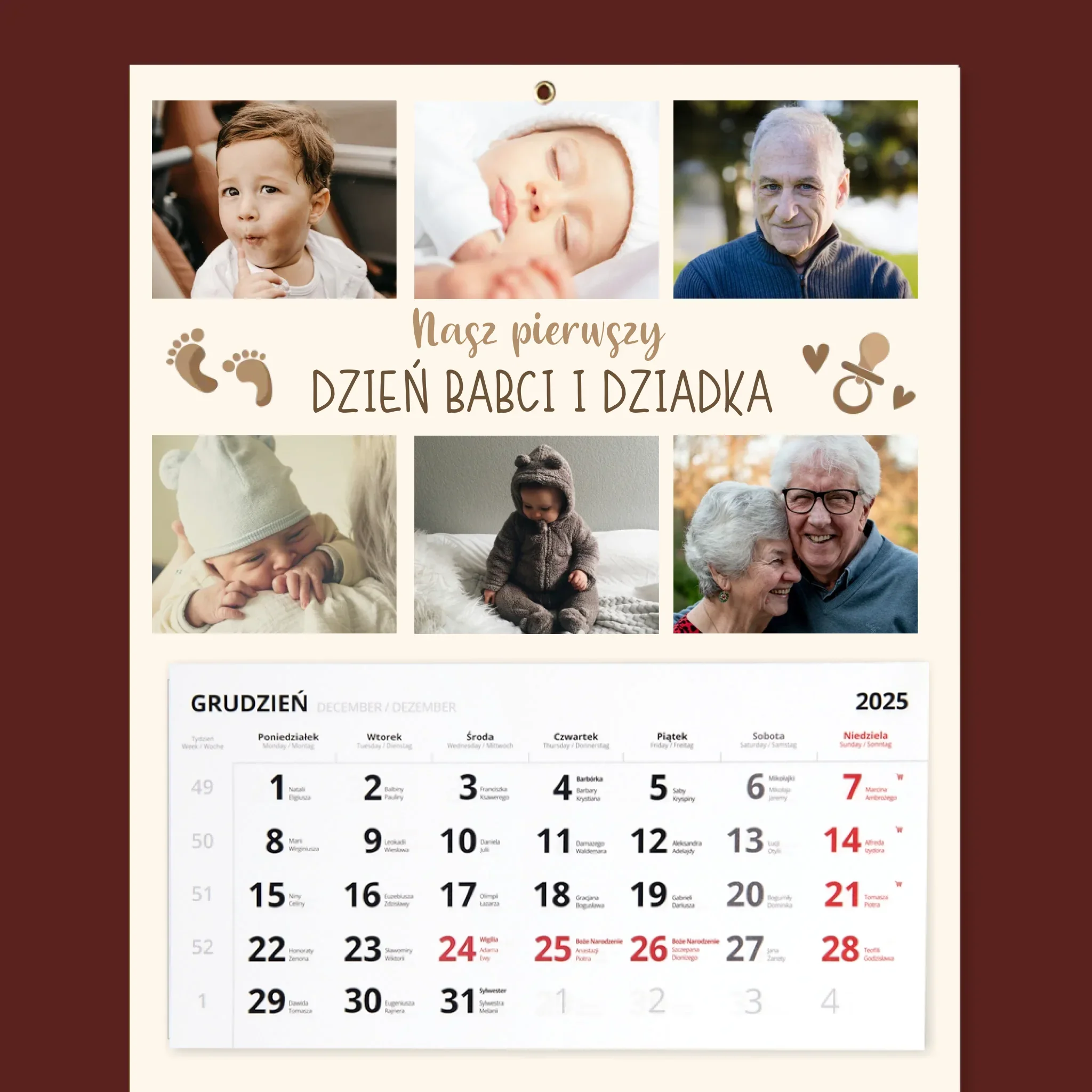 Fotokolaż: Nasz Pierwszy Dzień Babci i Dziadka - Personalizowany Kalendarz Trójdzielny - Image 2