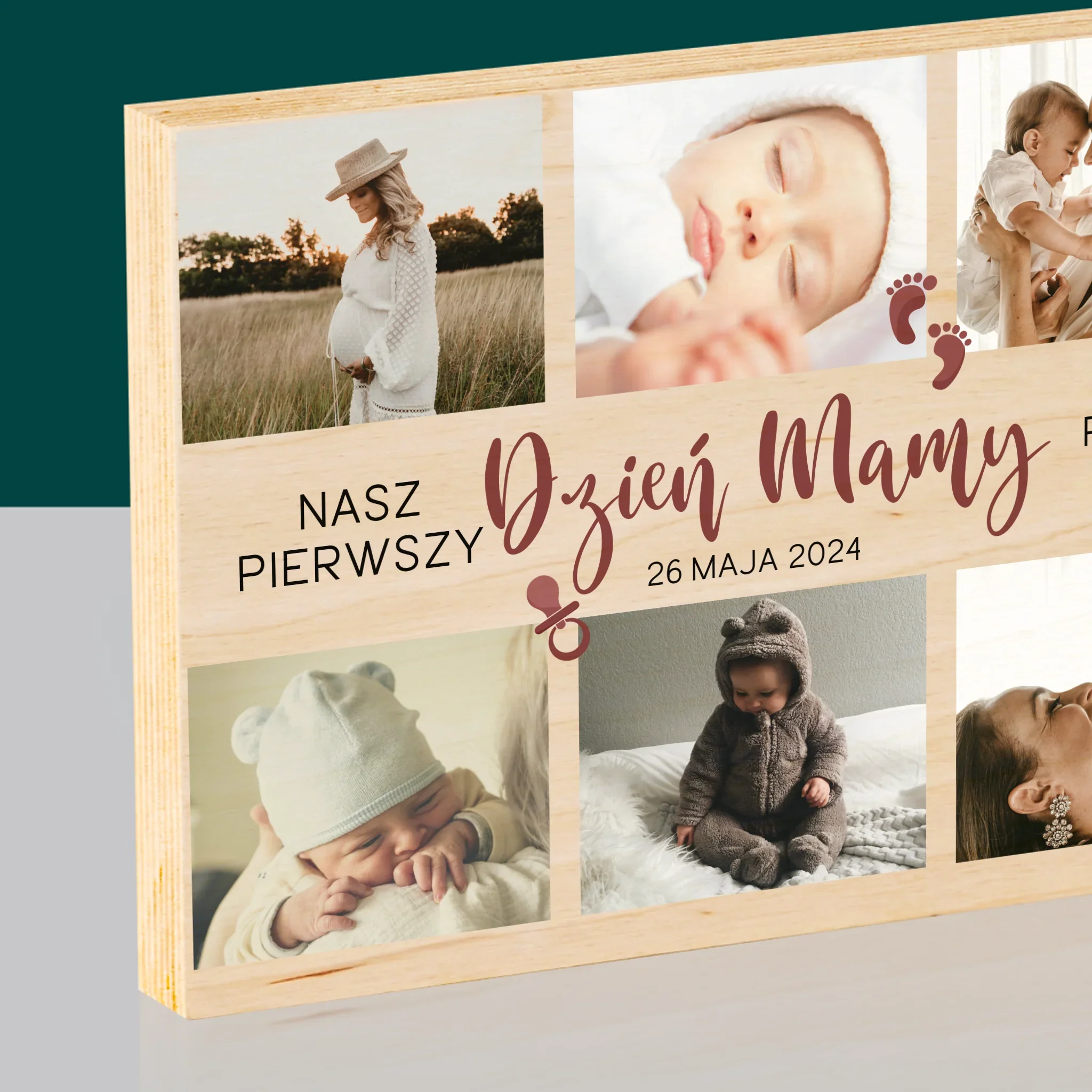 Fotokolaż: Nasz Pierwszy Dzień Mamy - Wydruk Na Drewnie - Image 2