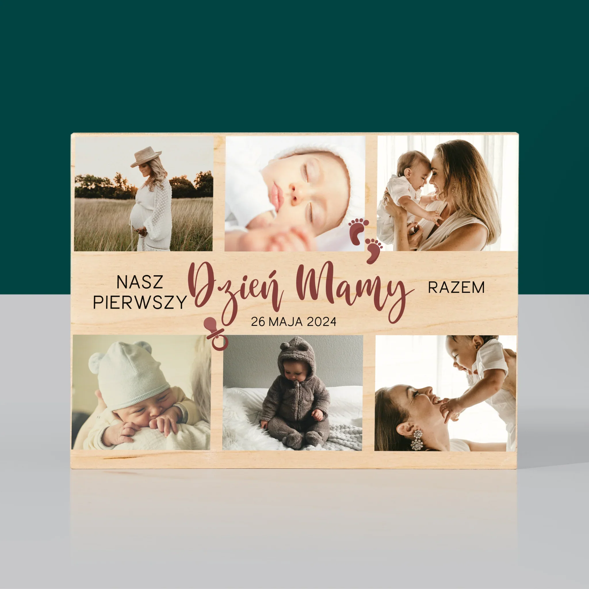 Fotokolaż: Nasz Pierwszy Dzień Mamy - Wydruk Na Drewnie - Image 3