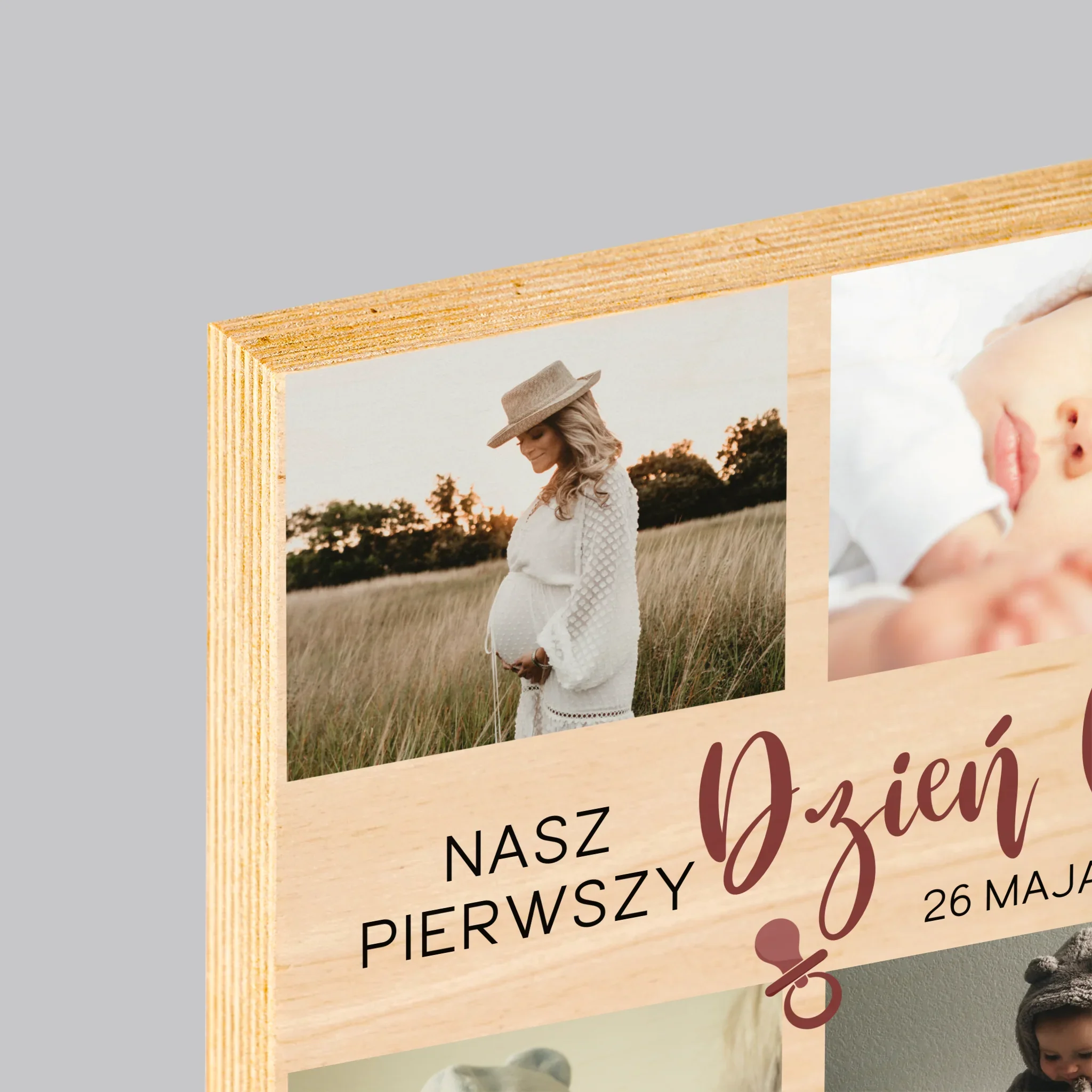 Fotokolaż: Nasz Pierwszy Dzień Mamy - Wydruk Na Drewnie - Image 4