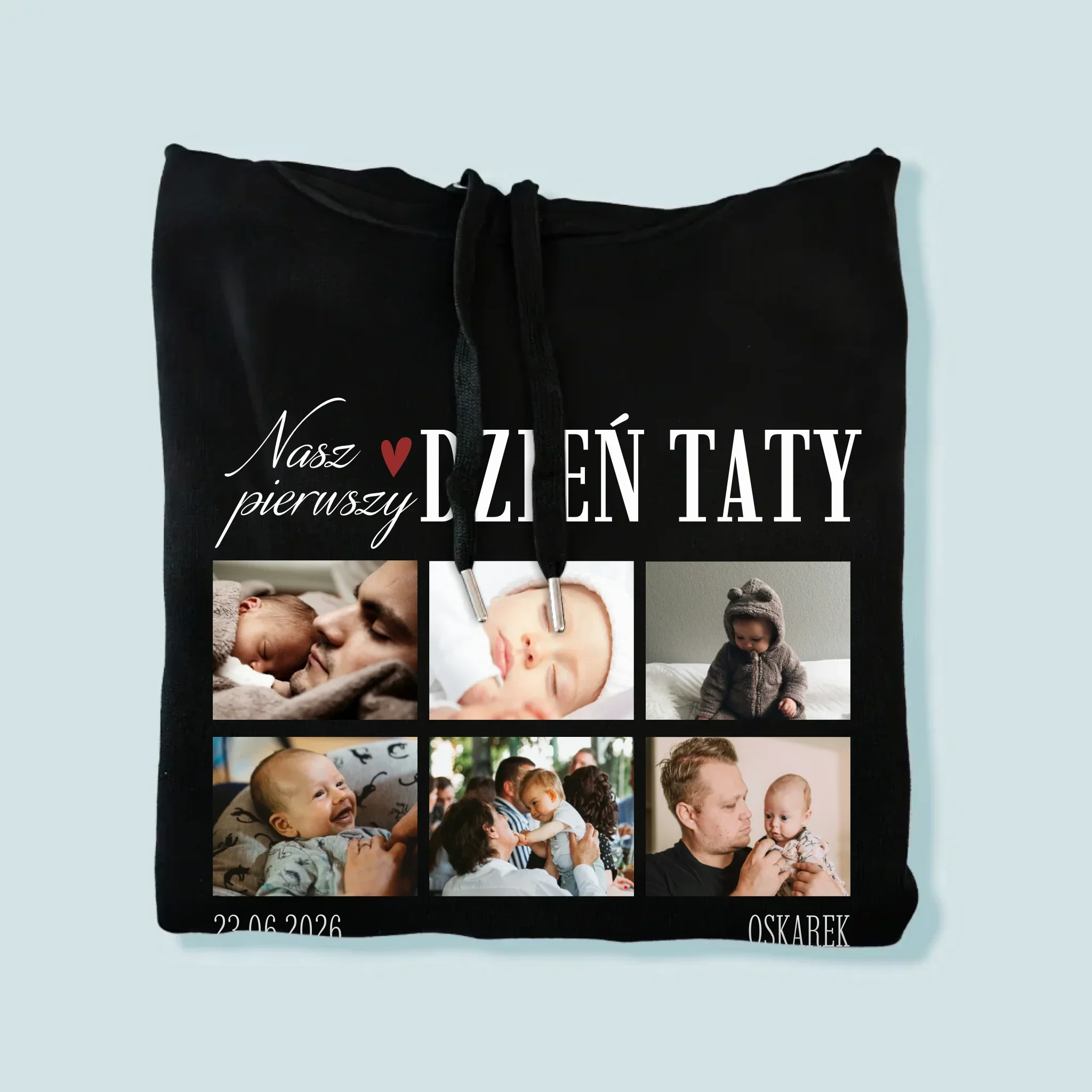 Fotokolaż: Nasz Pierwszy Dzień Taty Serce - Bluza Męska z Kapturem - Image 4