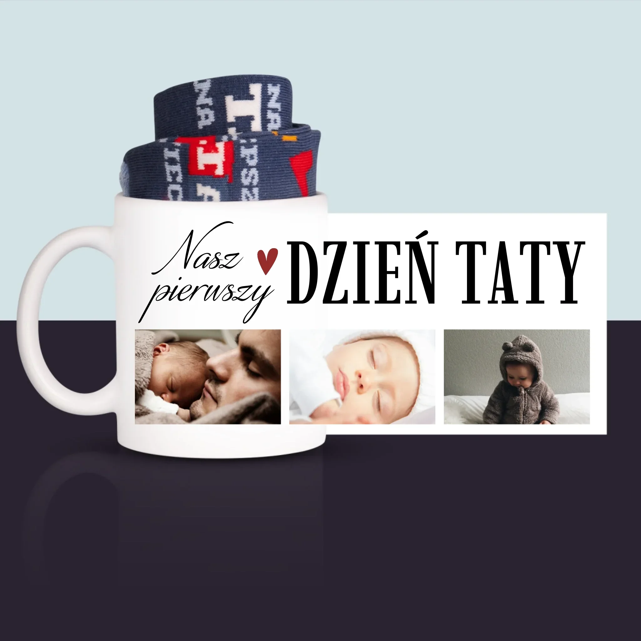 Fotokolaż: Nasz Pierwszy Dzień Taty Serce - Skarpetki w Kubku Dla Taty - Image 3
