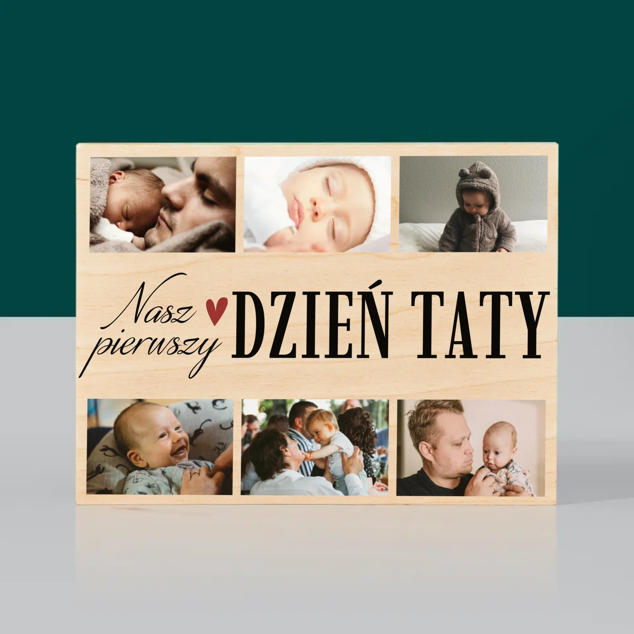 Fotokolaż: Nasz Pierwszy Dzień Taty Serce - Wydruk Na Drewnie - Image 3