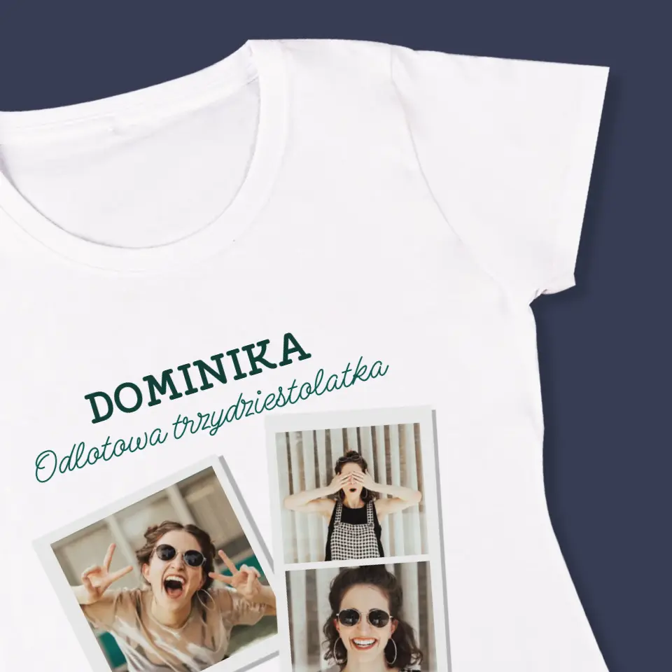 Fotokolaż: Odlotowa Trzydziestolatka - Koszulka Damska z Nadrukiem - Image 4