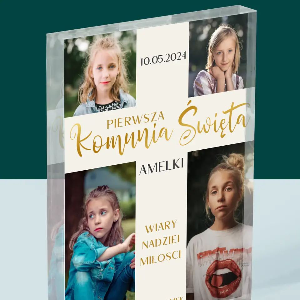 Fotokolaż: Pierwsza Komunia Krzyż - Blok Akrylowy z Nadrukiem - Image 2