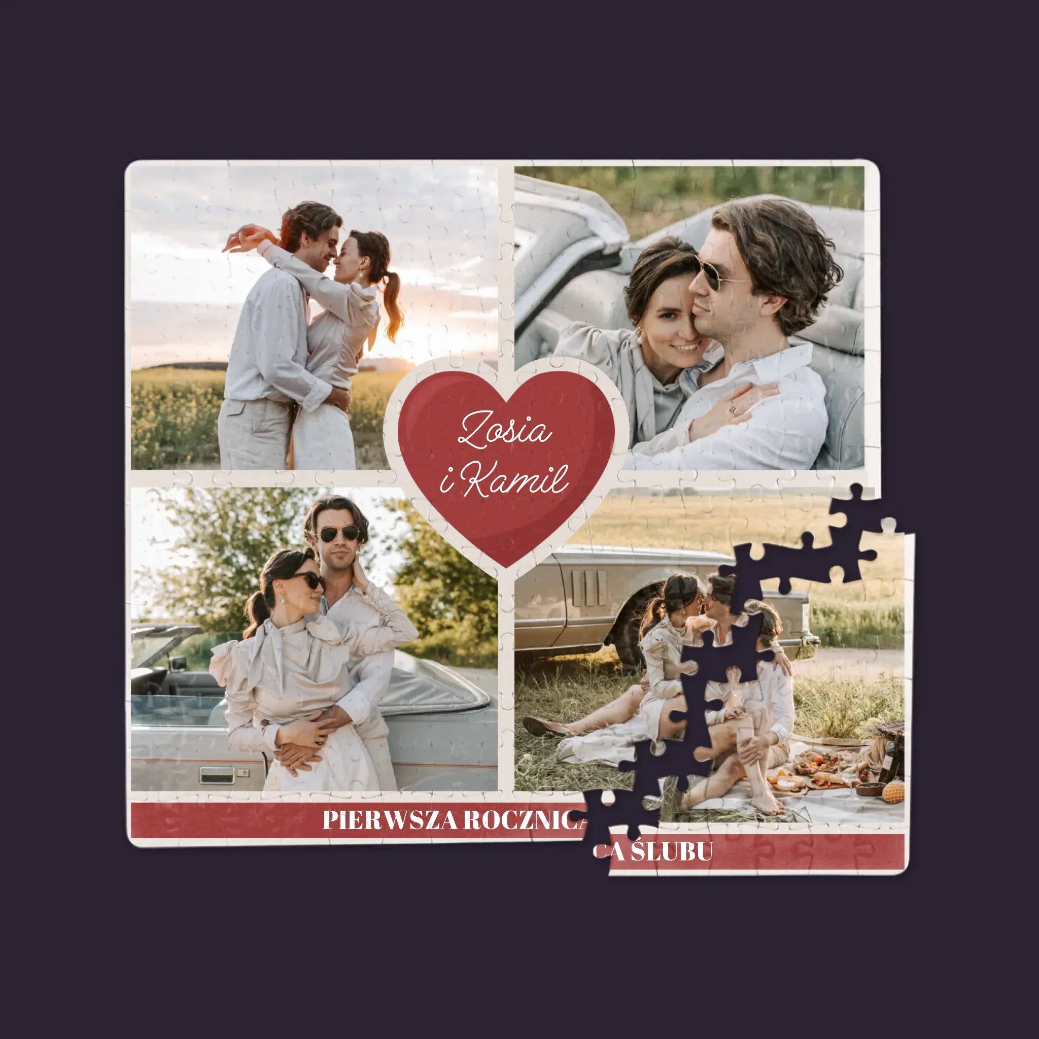 Fotokolaż: Pierwsza Rocznica Serce - Personalizowane Puzzle