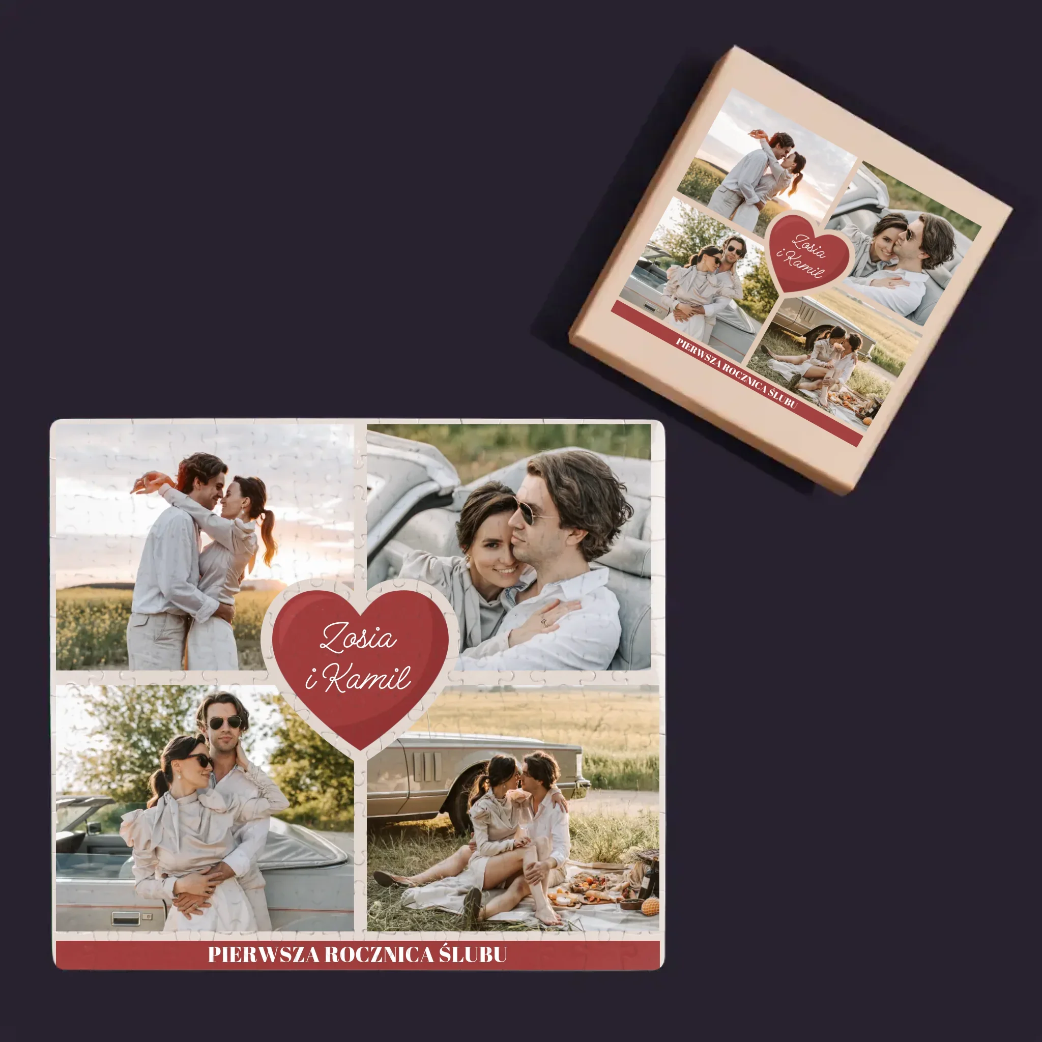 Fotokolaż: Pierwsza Rocznica Serce - Personalizowane Puzzle - Image 4