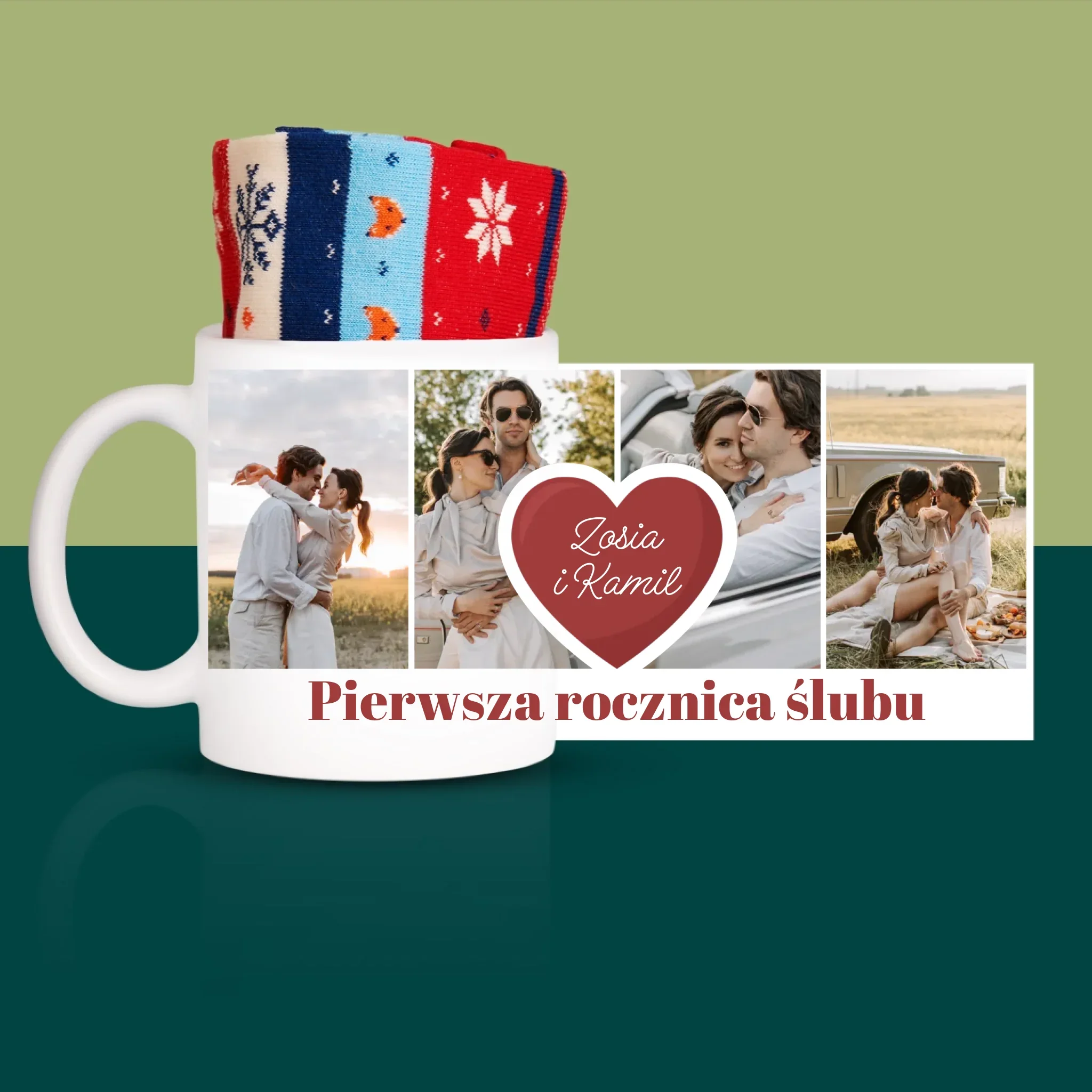 Fotokolaż: Pierwsza Rocznica Serce - Zimowe Skarpetki w Kubku - Image 3