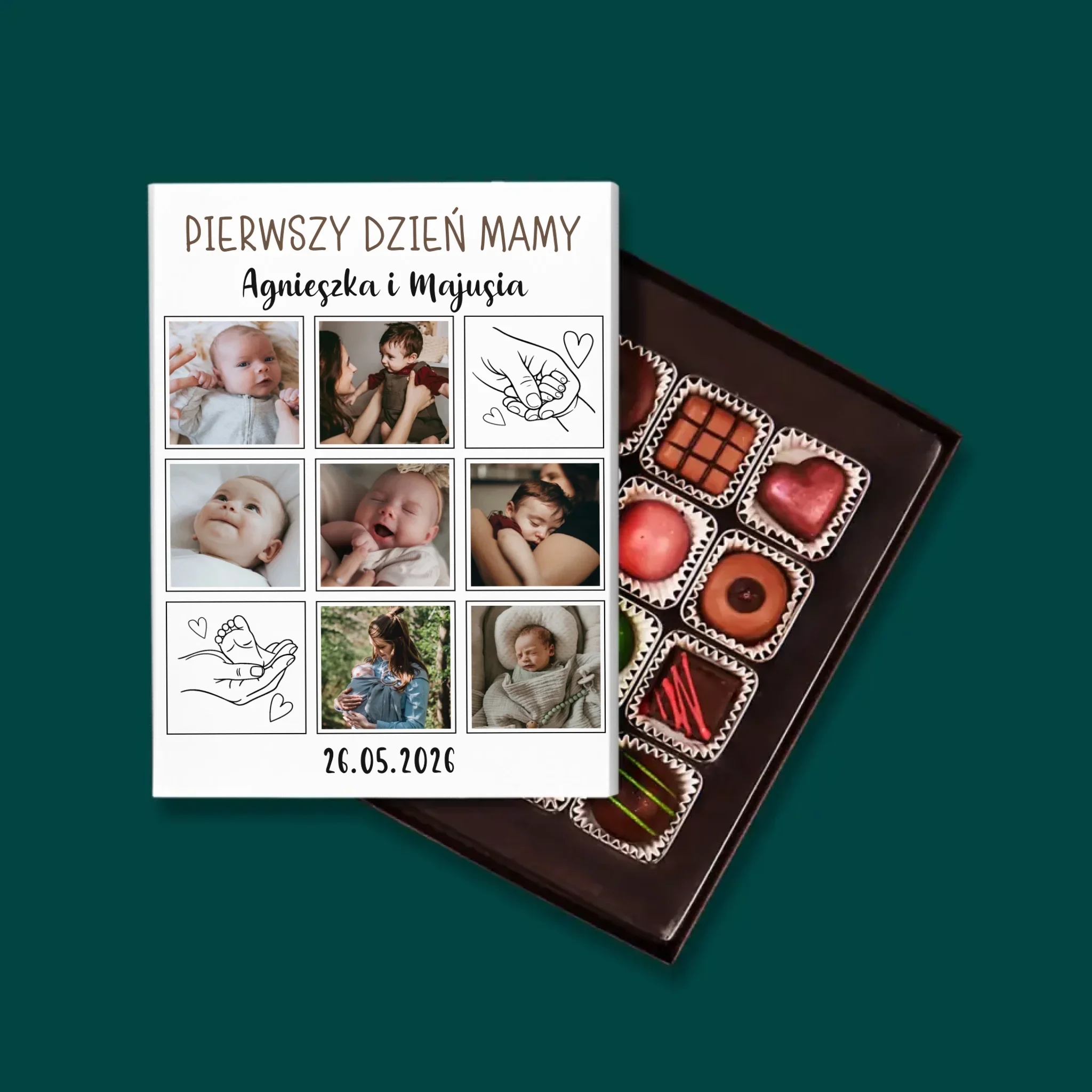 Fotokolaż: Pierwszy Dzień Mamy Rysunki - Personalizowane Praliny