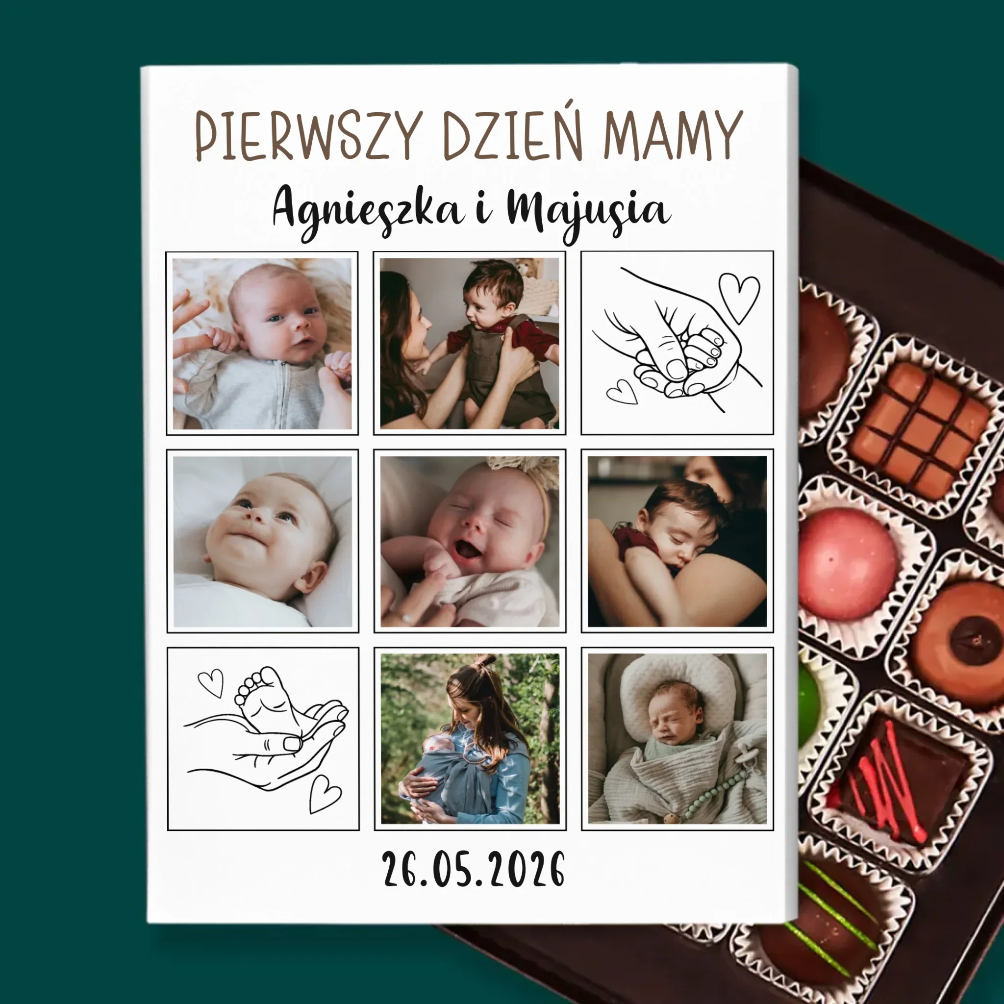 Fotokolaż: Pierwszy Dzień Mamy Rysunki - Personalizowane Praliny - Image 2