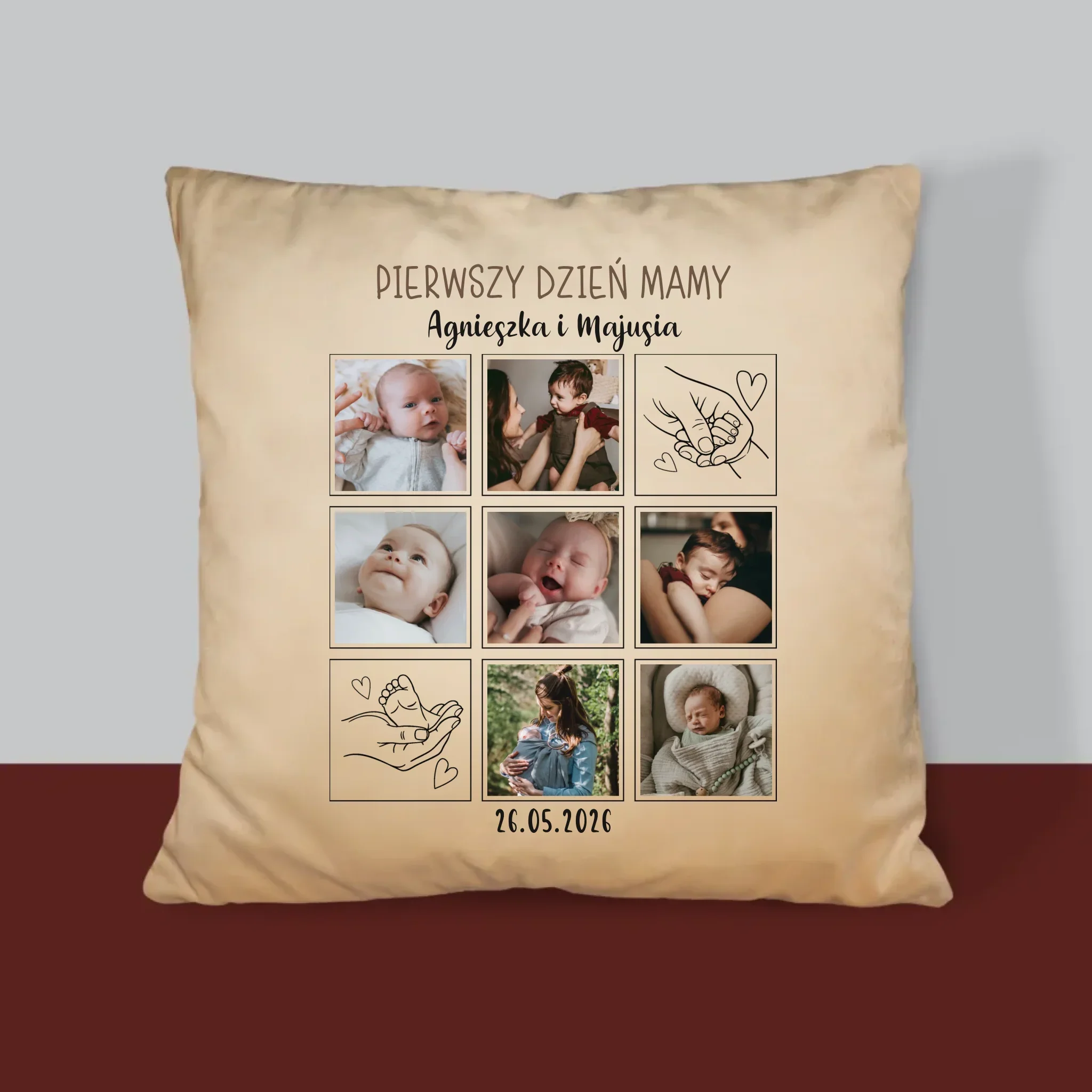 Fotokolaż: Pierwszy Dzień Mamy Rysunki - Poduszka z Nadrukiem - Image 4