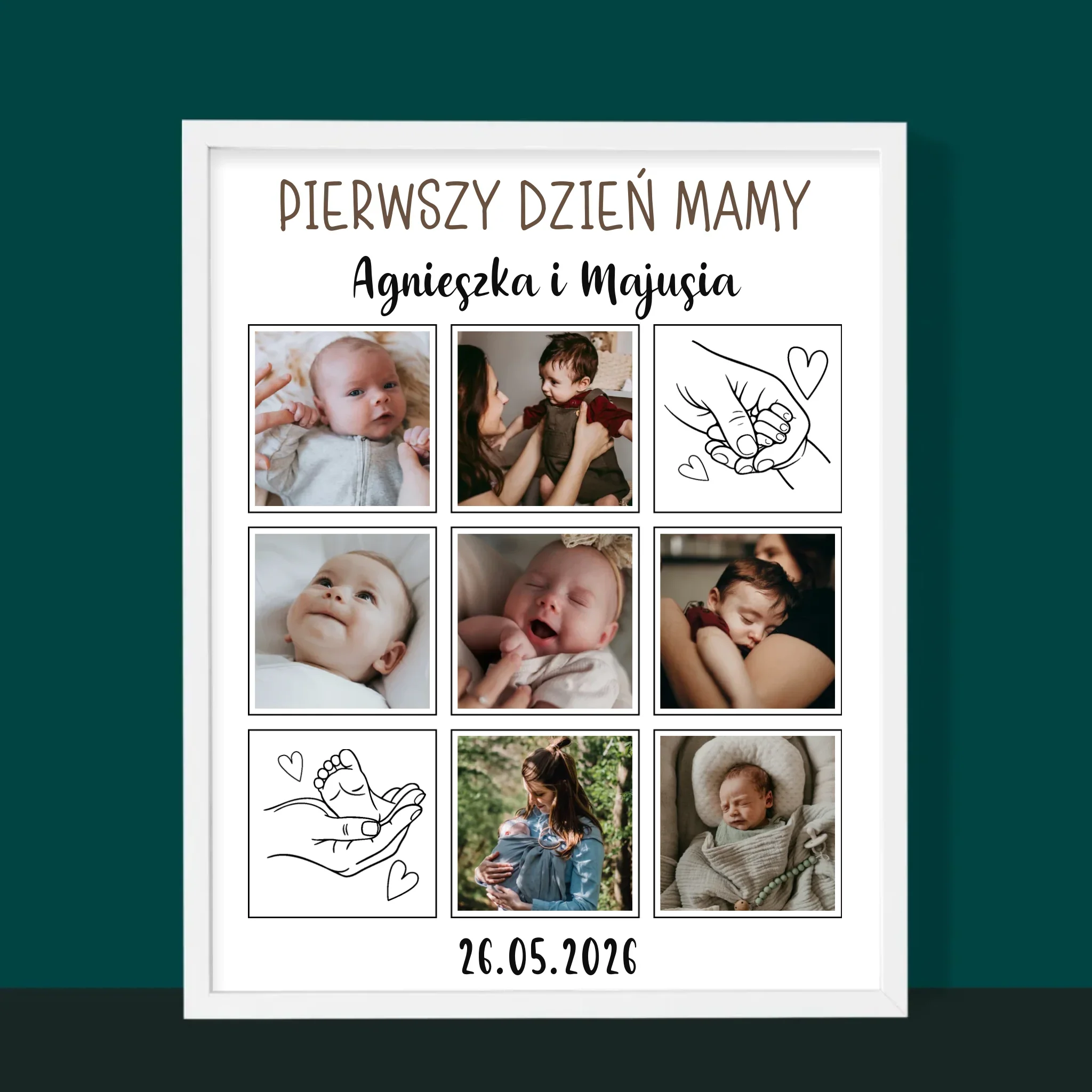 Fotokolaż: Pierwszy Dzień Mamy Rysunki - Wydruk Obramowany - Image 6