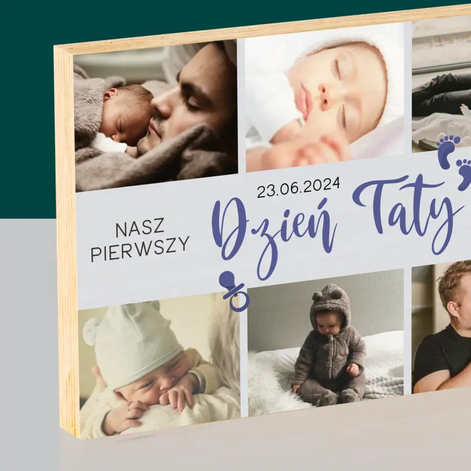 Fotokolaż: Pierwszy Dzień Taty - Wydruk Na Drewnie - Image 2