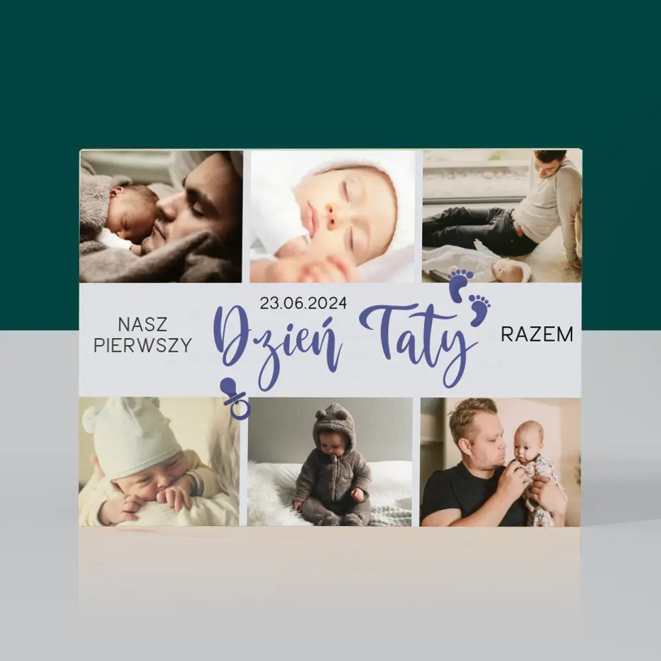 Fotokolaż: Pierwszy Dzień Taty - Wydruk Na Drewnie - Image 3