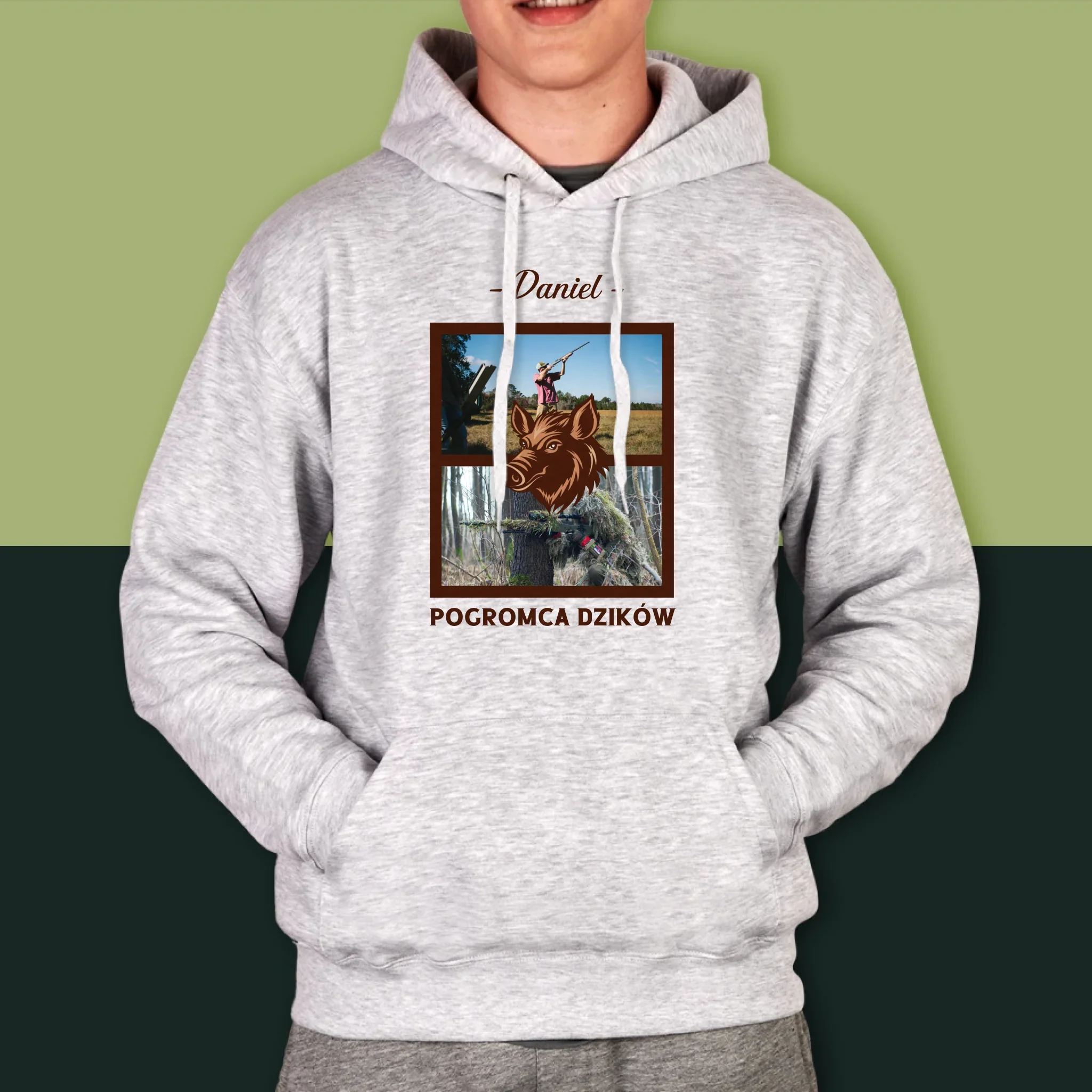 Fotokolaż: Pogromca Dzików - Bluza Męska Z Kapturem - Image 5