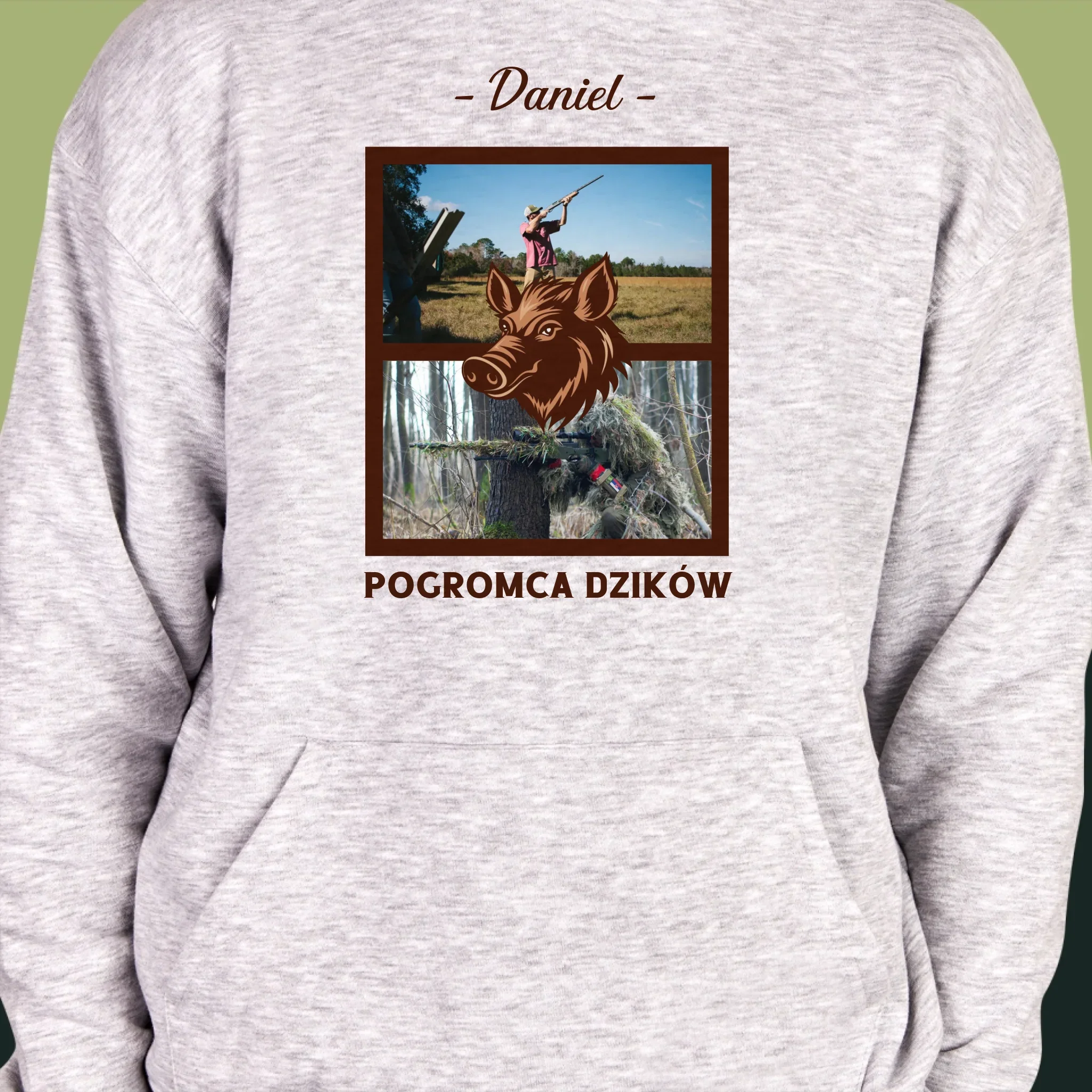 Fotokolaż: Pogromca Dzików - Bluza Męska Z Kapturem - Image 6