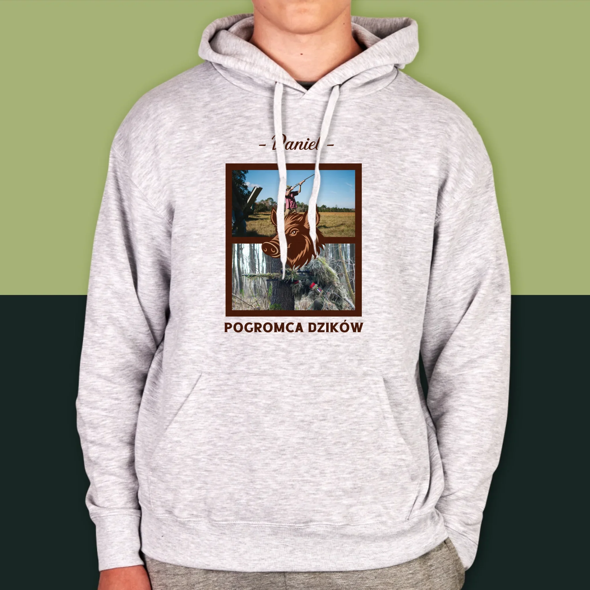 Fotokolaż: Pogromca Dzików - Bluza Męska Z Kapturem - Image 8