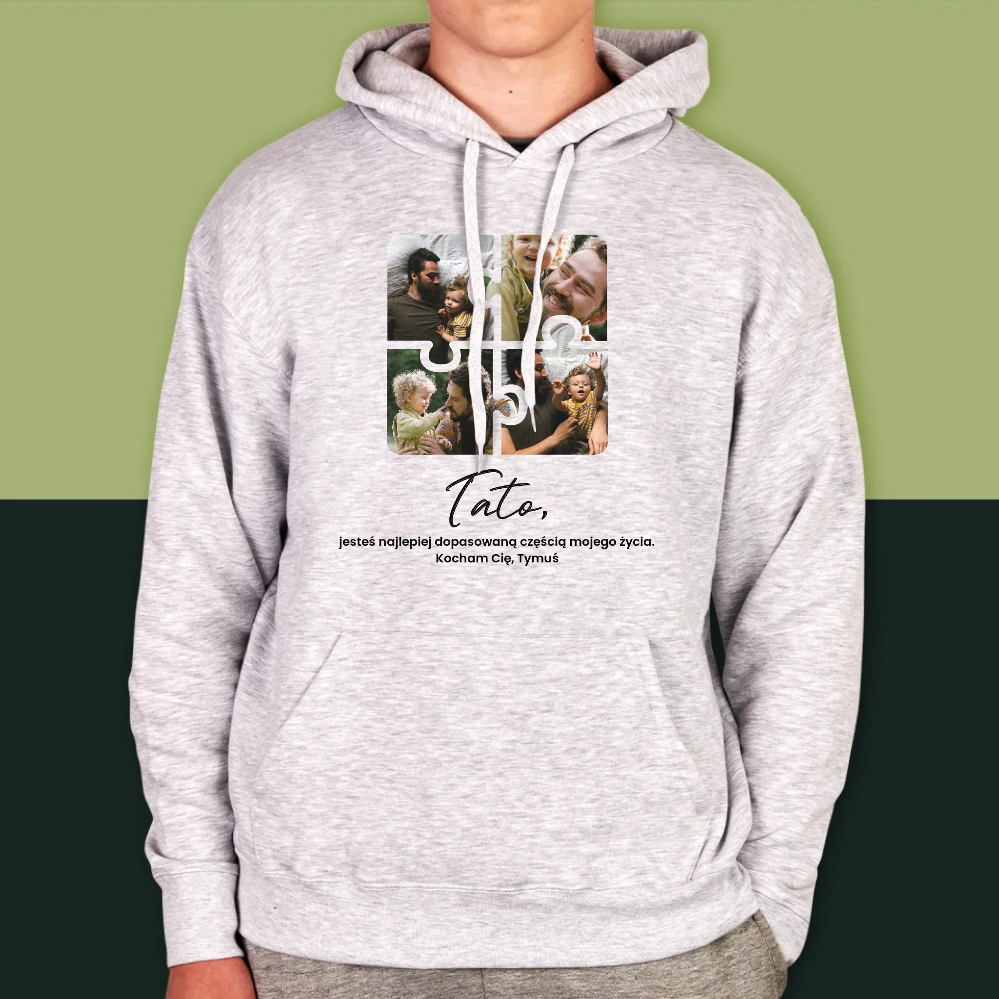 Fotokolaż: Puzzle Zdjęcia Dla Taty - Bluza Męska z Kapturem - Image 5