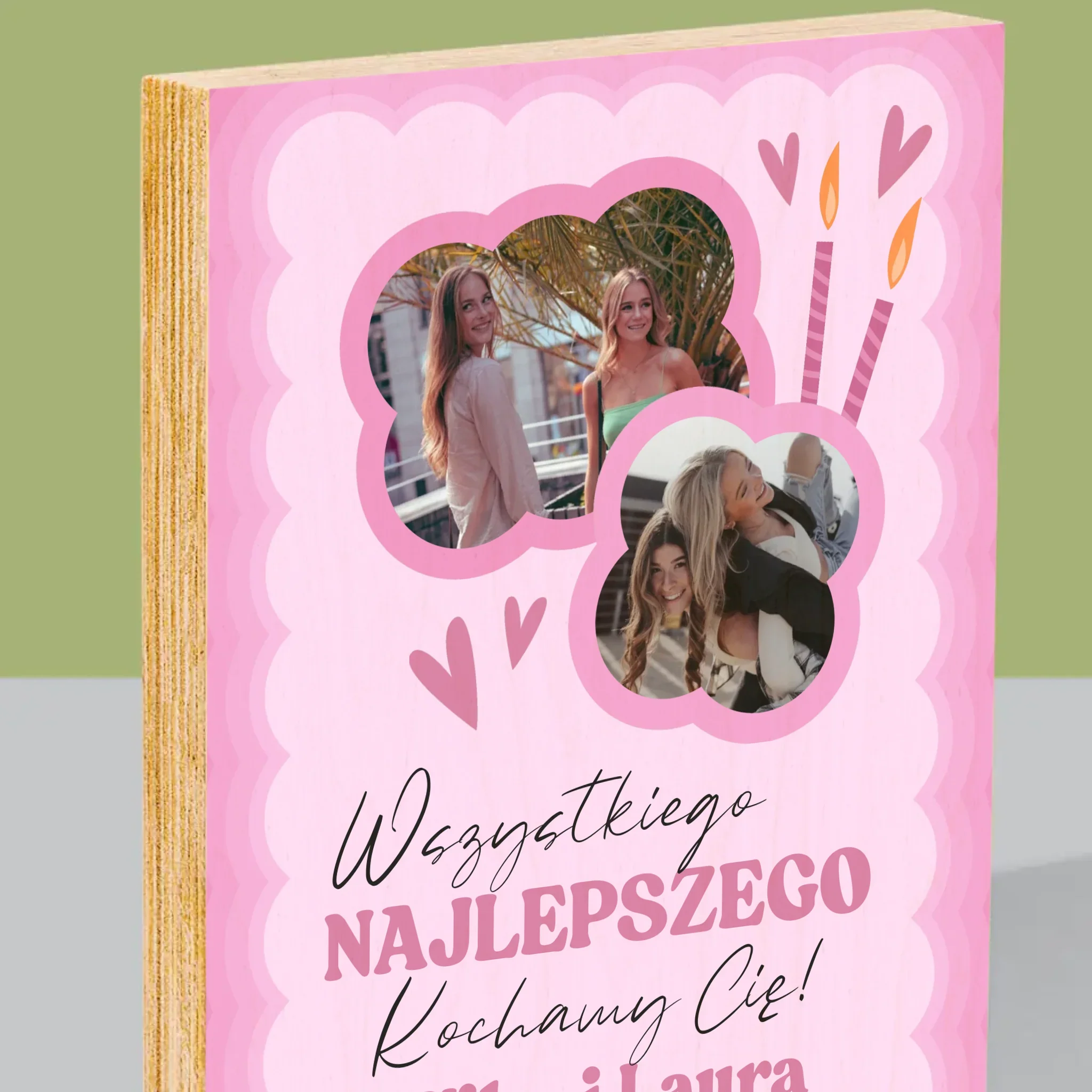 Fotokolaż: Różowe Urodziny - Wydruk Na Drewnie - Image 2