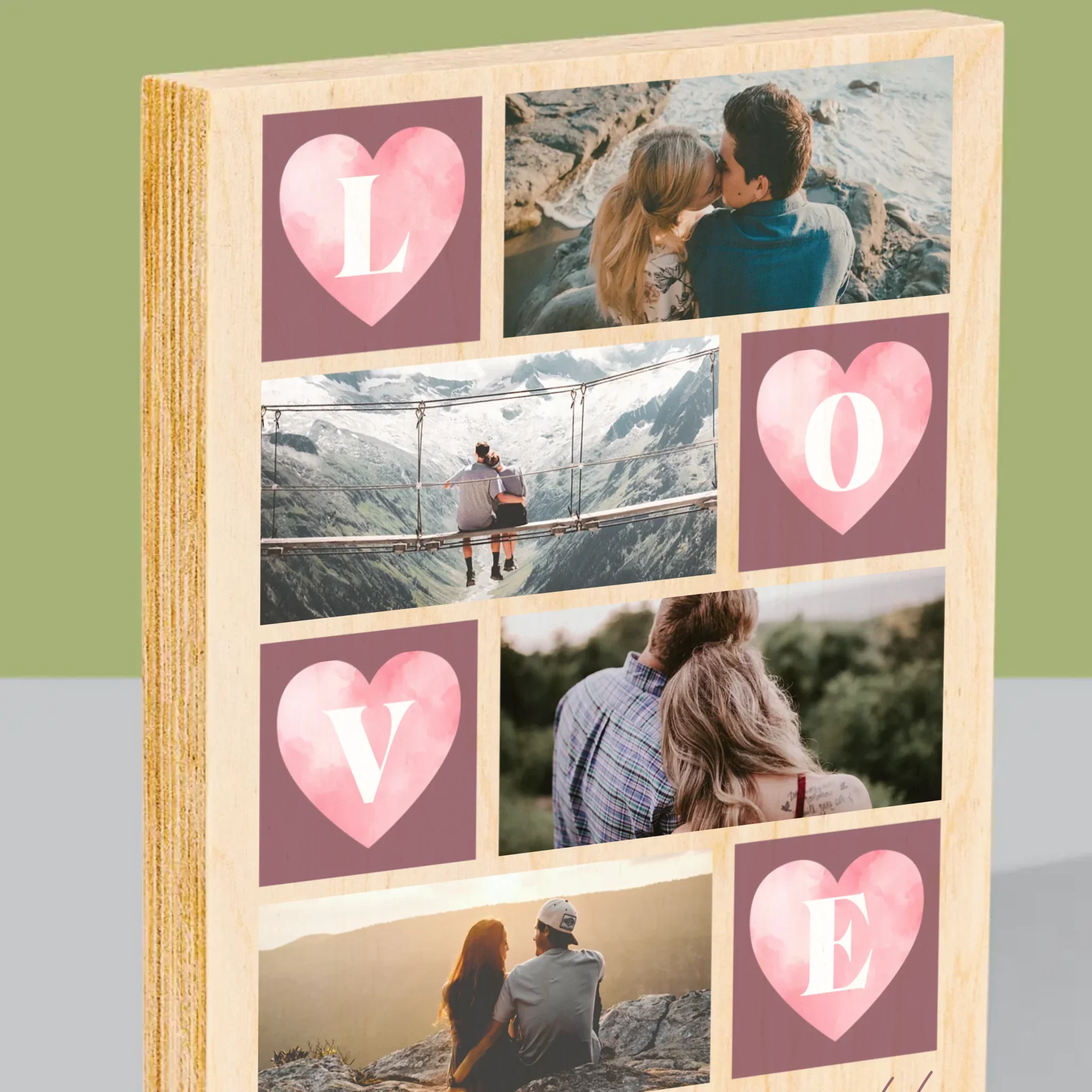 Fotokolaż: Serduszka Love - Wydruk Na Drewnie - Image 2