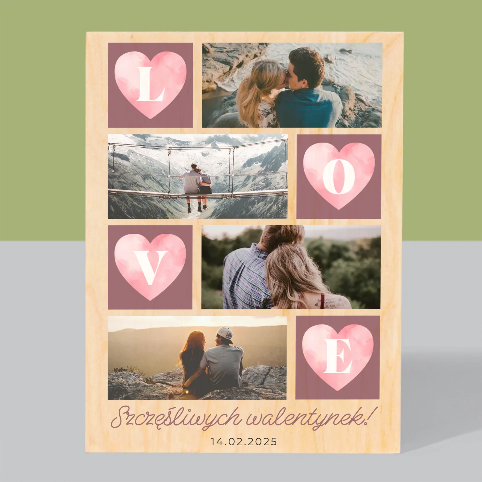 Fotokolaż: Serduszka Love - Wydruk Na Drewnie - Image 3