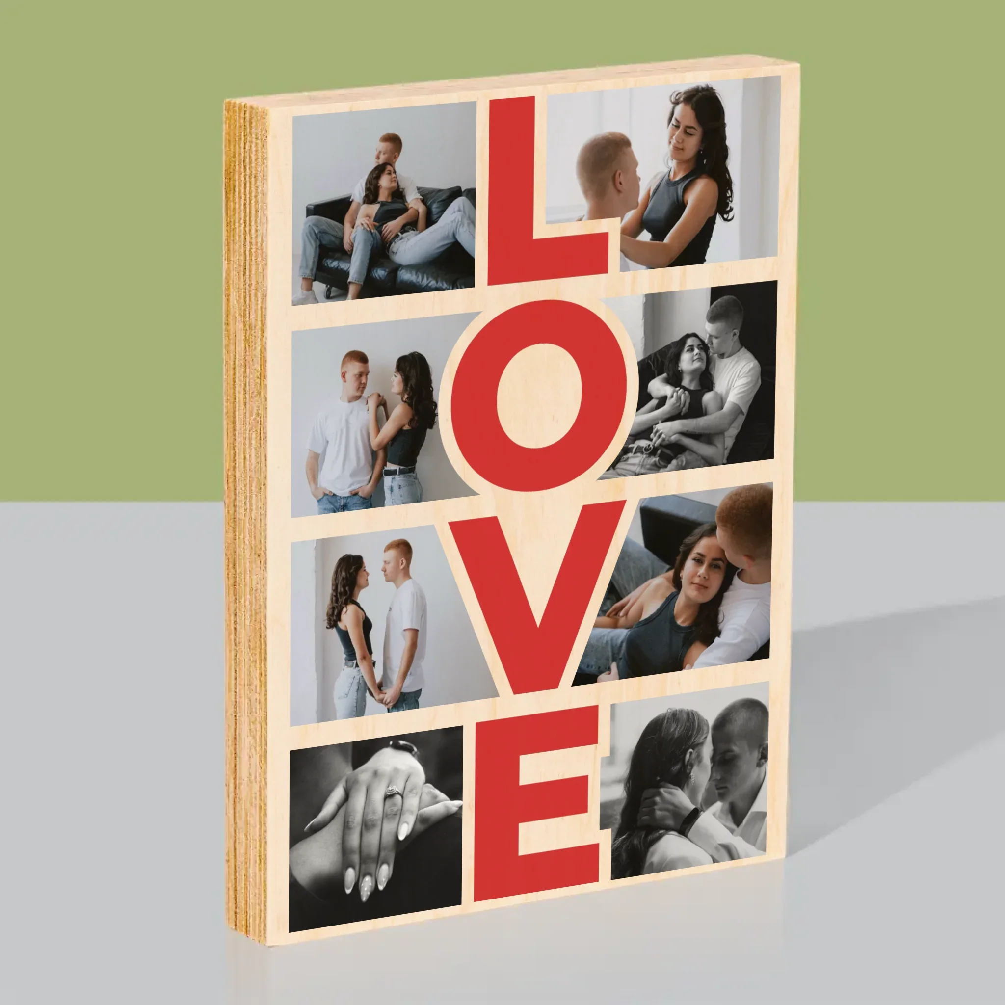 Fotokolaż: Słowo Love - Wydruk Na Drewnie