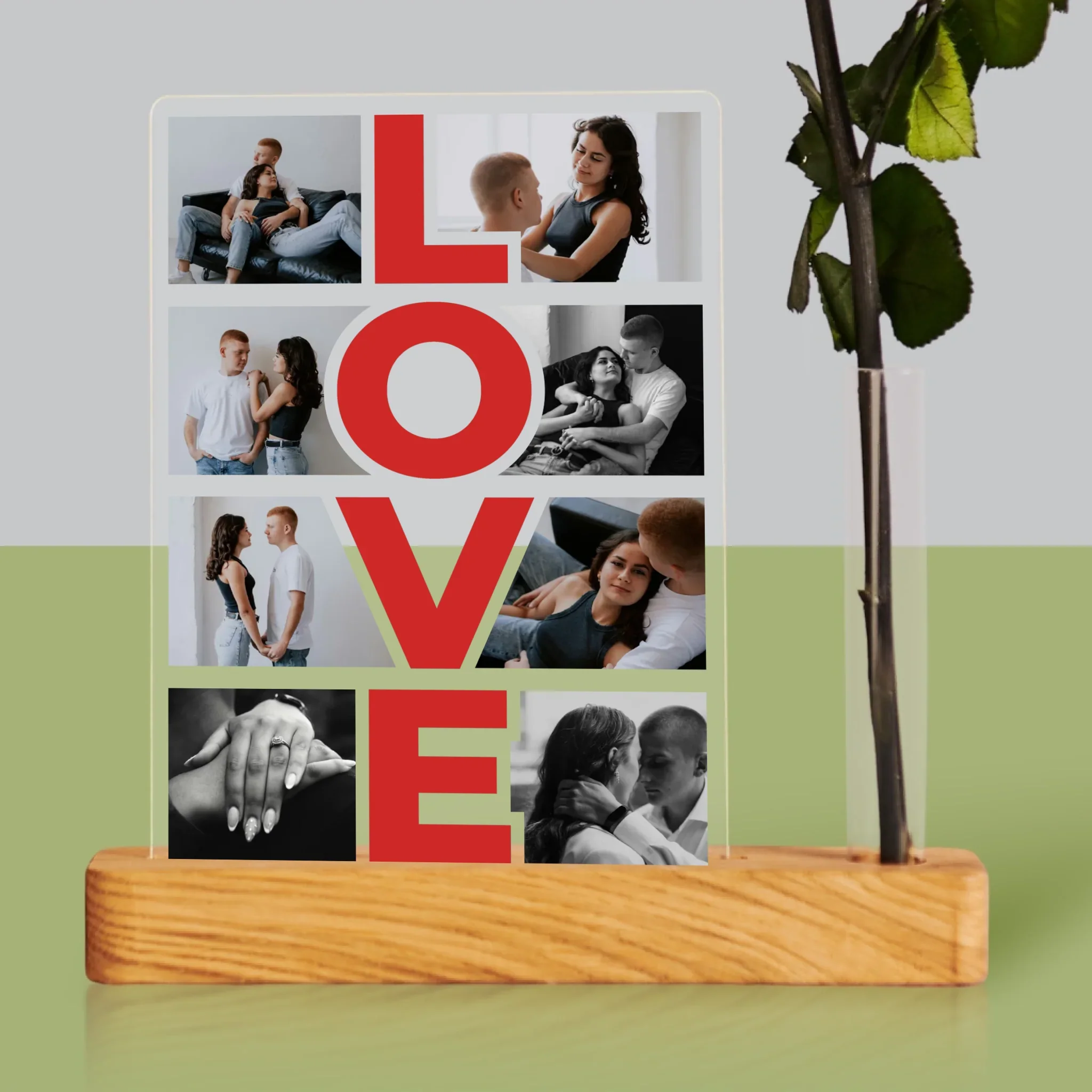 Fotokolaż: Słowo Love - Wydruk Na Szkle Akrylowym z Różą - Image 2