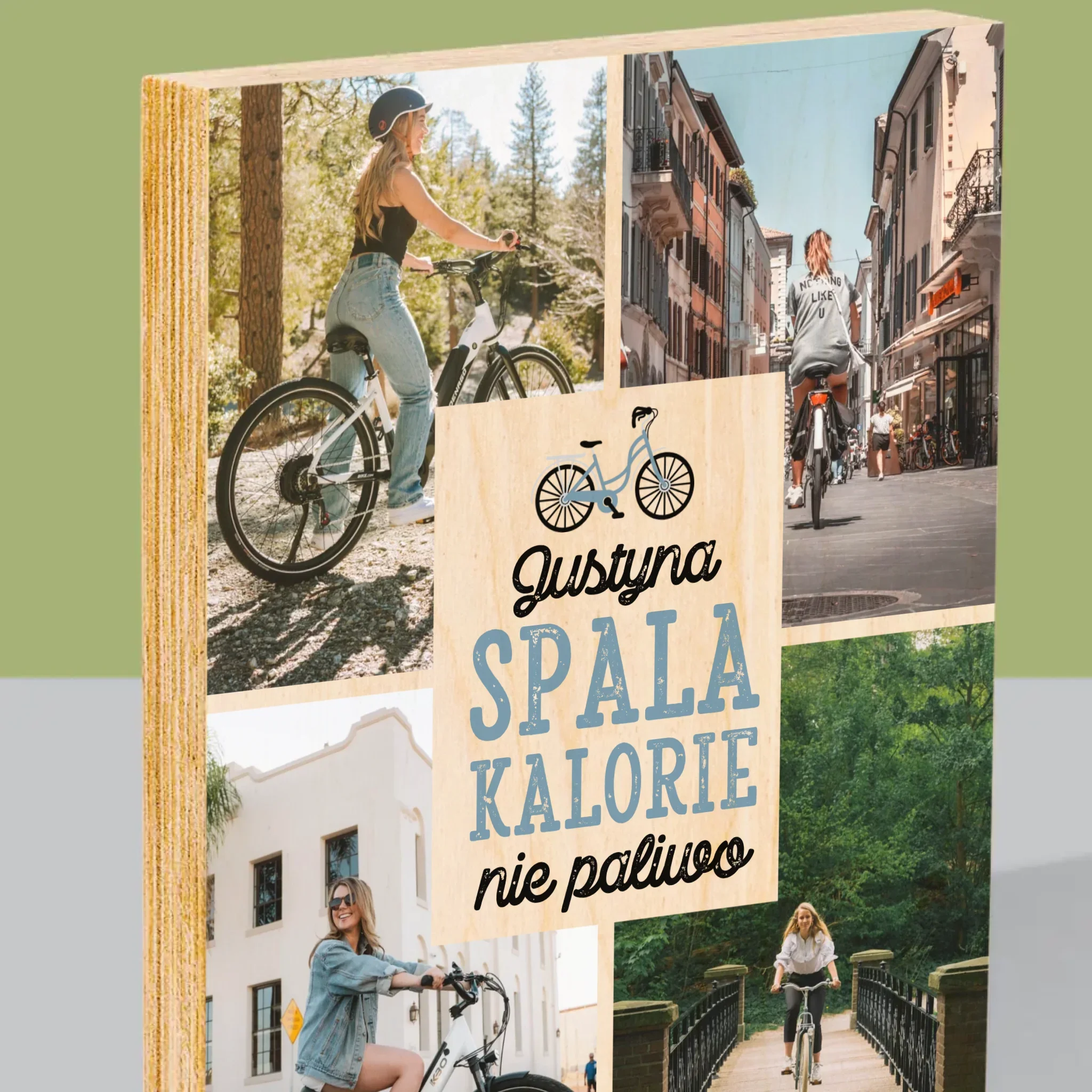 Fotokolaż: Spala Kalorie, Nie Paliwo - Wydruk Na Drewnie - Image 2