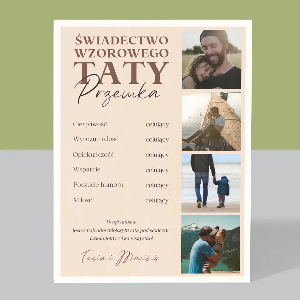 Fotokolaż: Świadectwo Wzorowego Taty - Wydruk Na Drewnie - Image 3