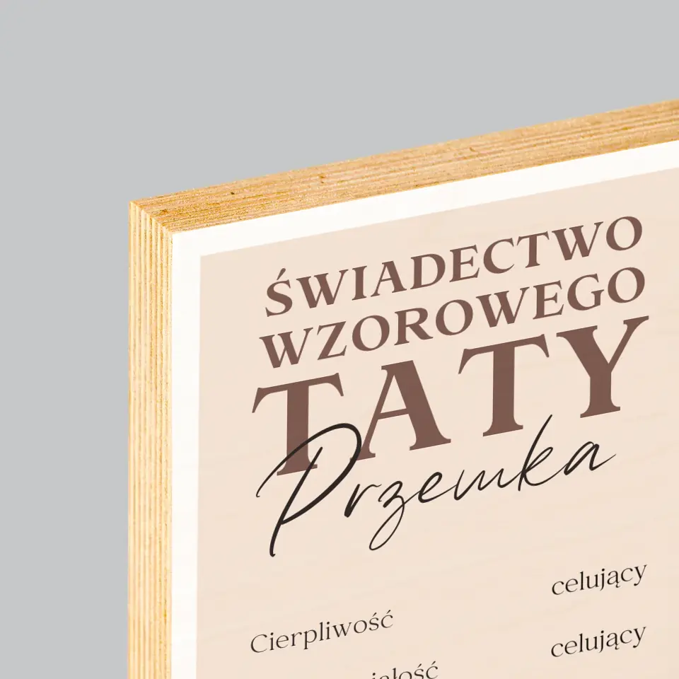 Fotokolaż: Świadectwo Wzorowego Taty - Wydruk Na Drewnie - Image 4