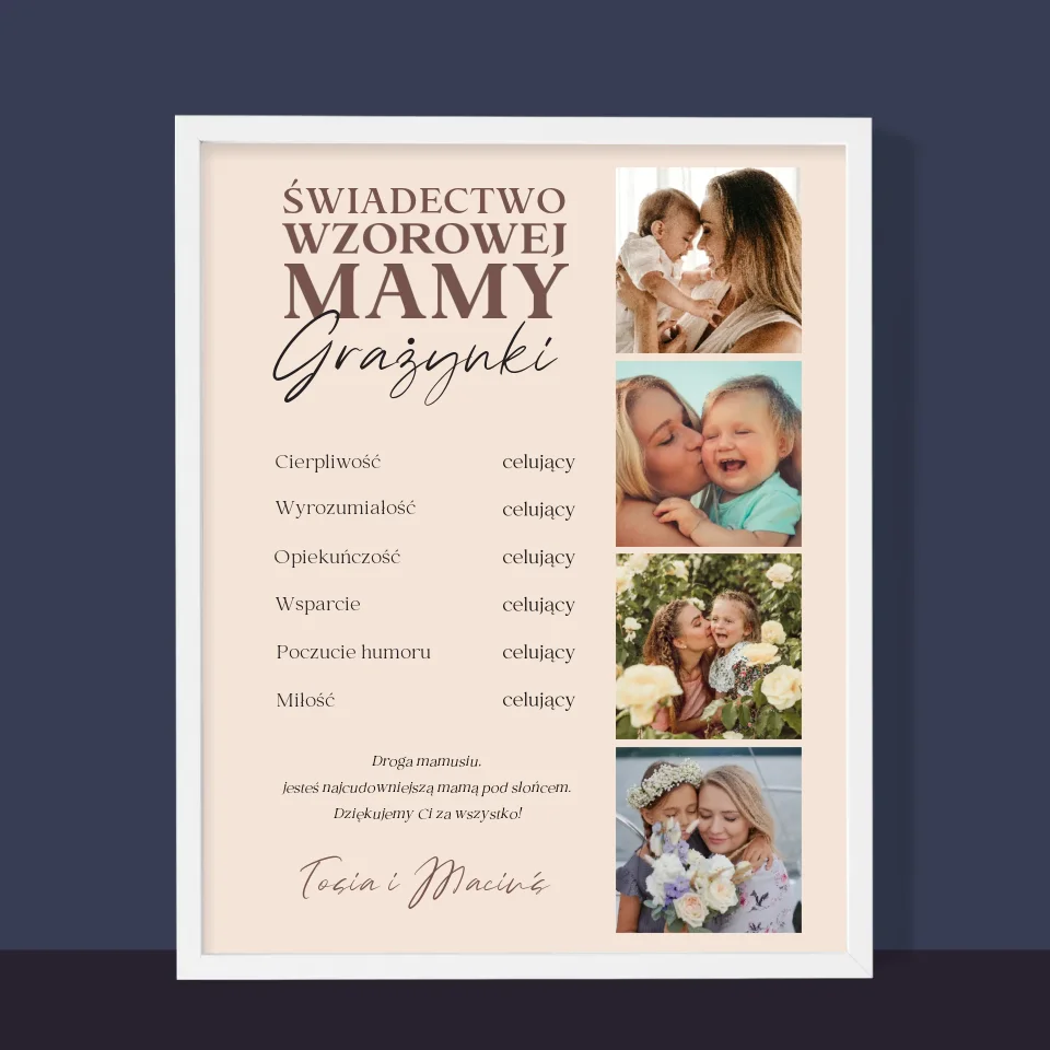 Fotokolaż: Świadectwo Wzorowej Mamy - Wydruk Obramowany - Image 10